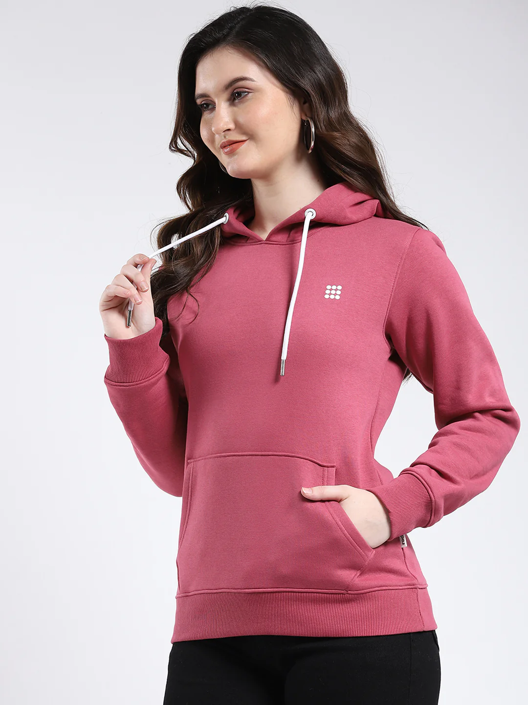 Rock.it Women Pink Solid Hooded Full Sleeve Sweatshirt - Image 3