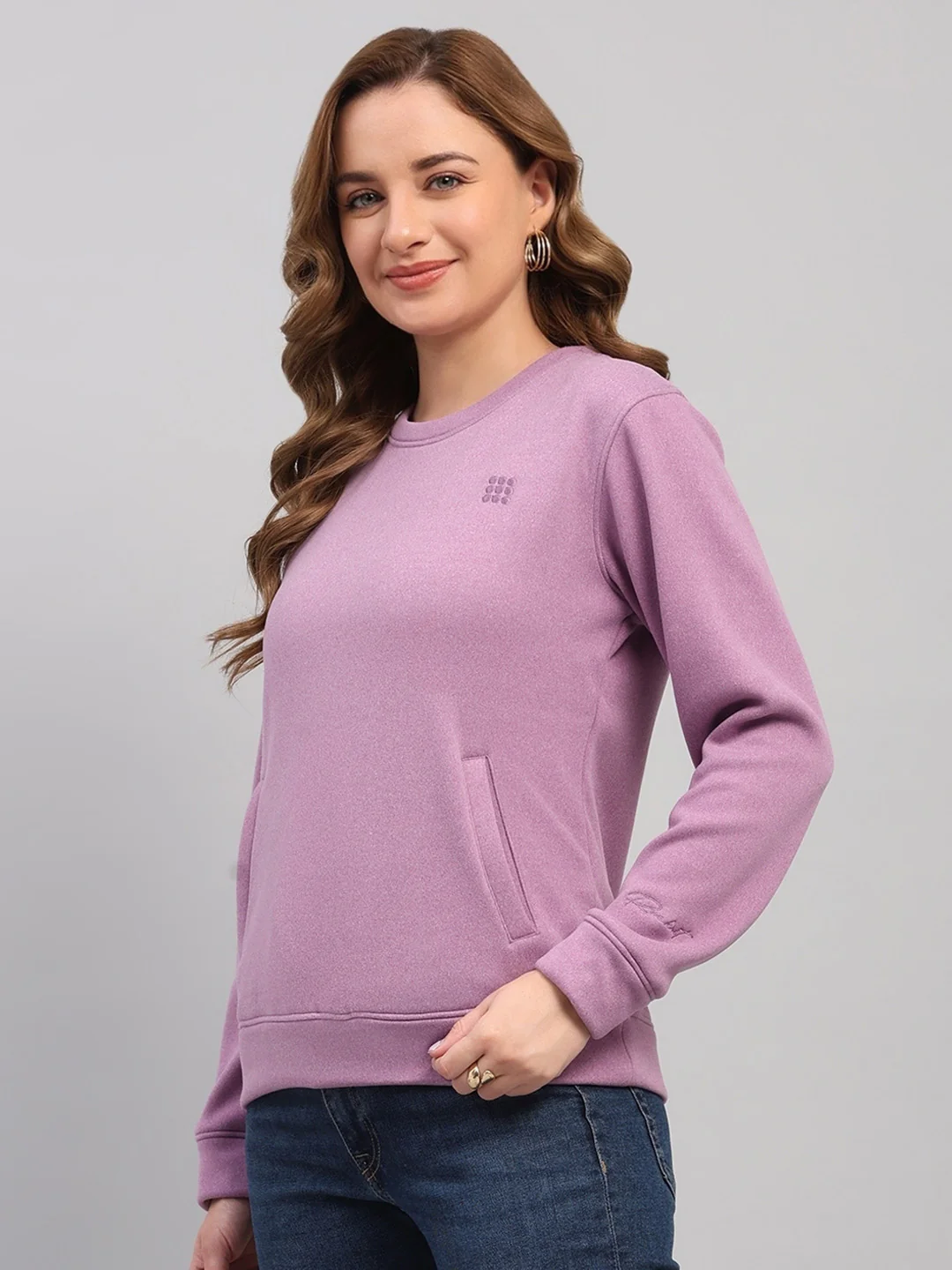 Rock.it Women Purple Solid Round Neck Full Sleeve Sweatshirt - Image 3