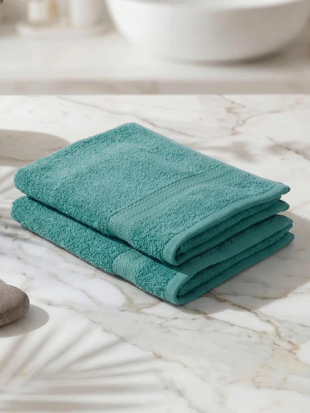 Sea Green Pure Cotton Solid 380 GSM Hand Towel 2 Pc Set (Jazz Collection) - Image 2