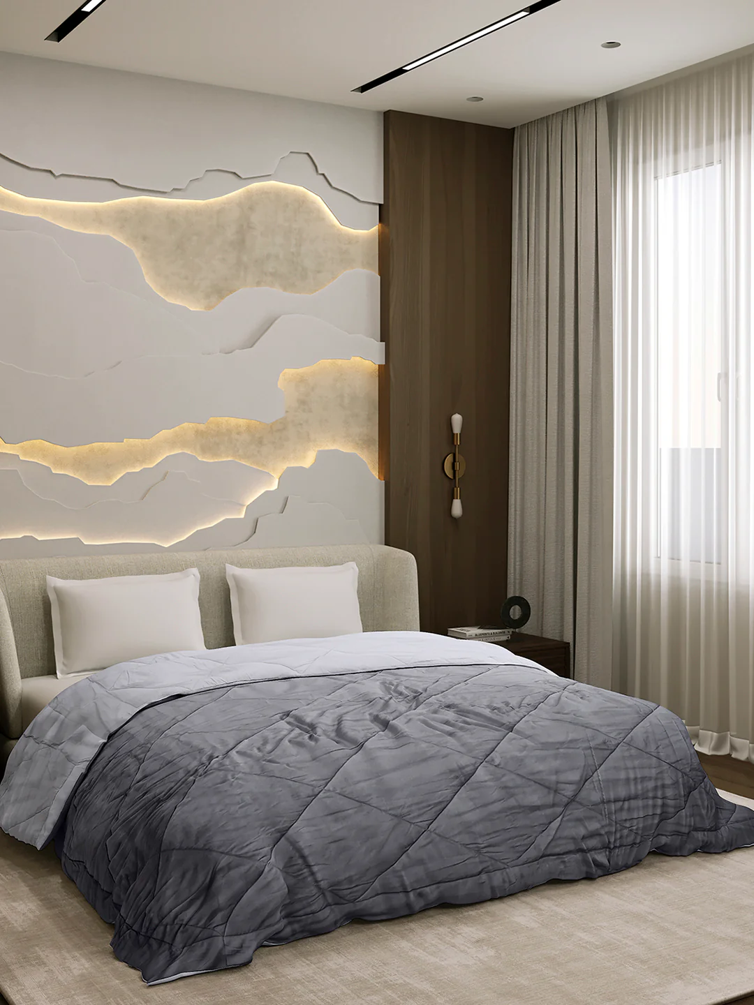 Solid Double Bed 3 Ply Comforter for AC Room - (Melange) - Image 4