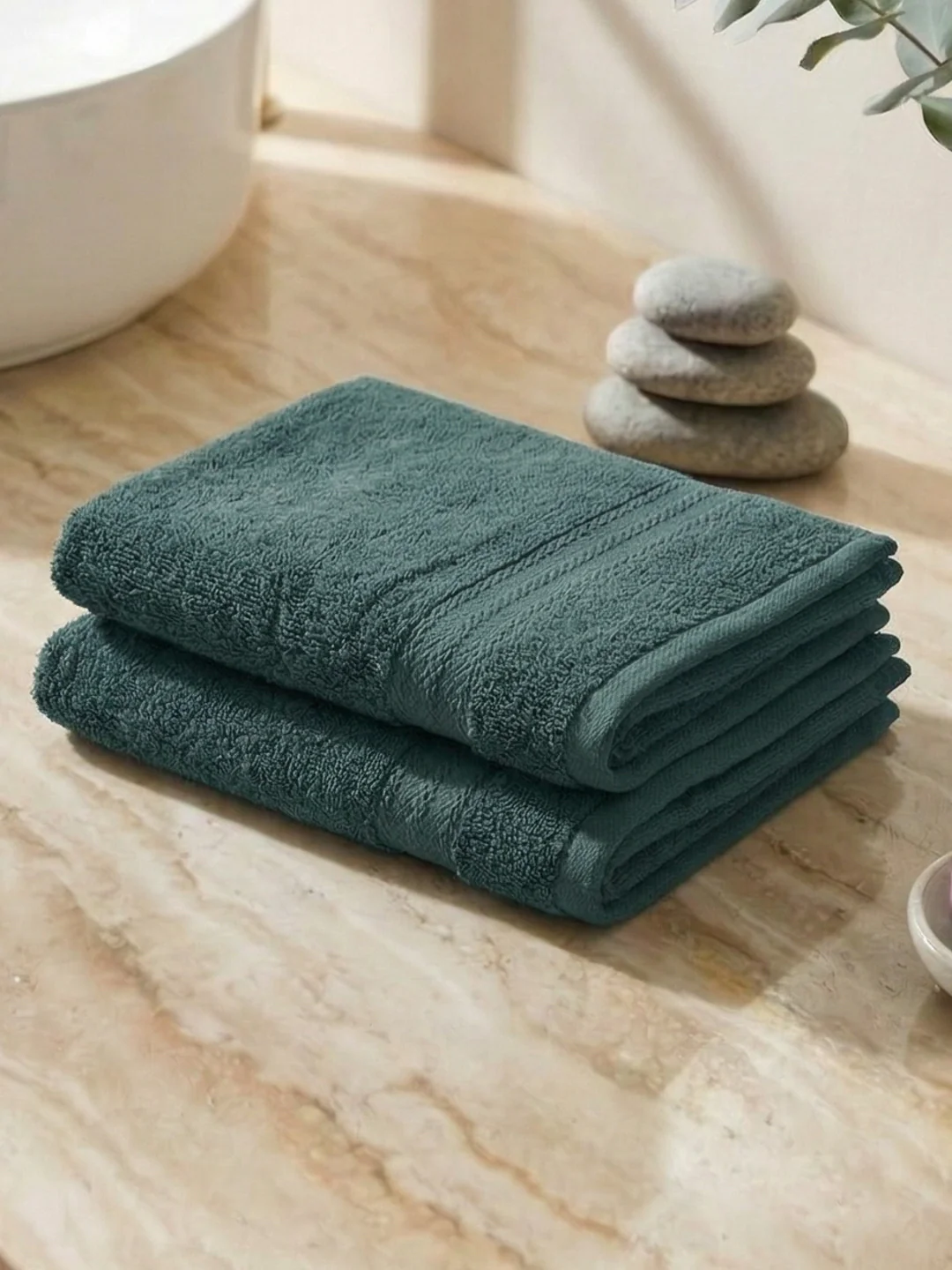 Turquoise Blue Pure Cotton Solid 380 GSM Hand Towel 2 Pc Set (Jazz Collection) - Image 2