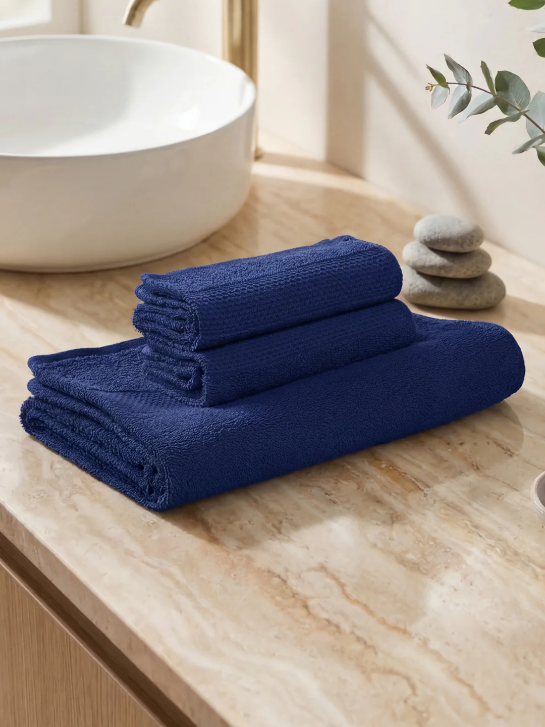Twilight Blue 100% Cotton Solid 380 GSM Bath Towel Super Charm 3 Pc Set Gifting Box Pack - Image 2