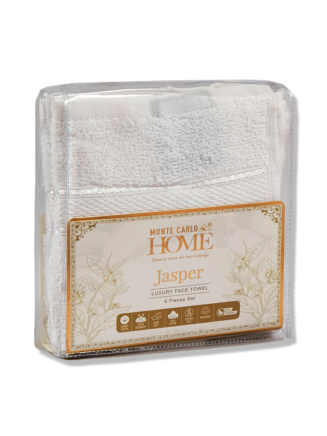 White Pure Cotton Solid 400 GSM Face Towel 4 Pc Set (Jasper Collection) - Image 8