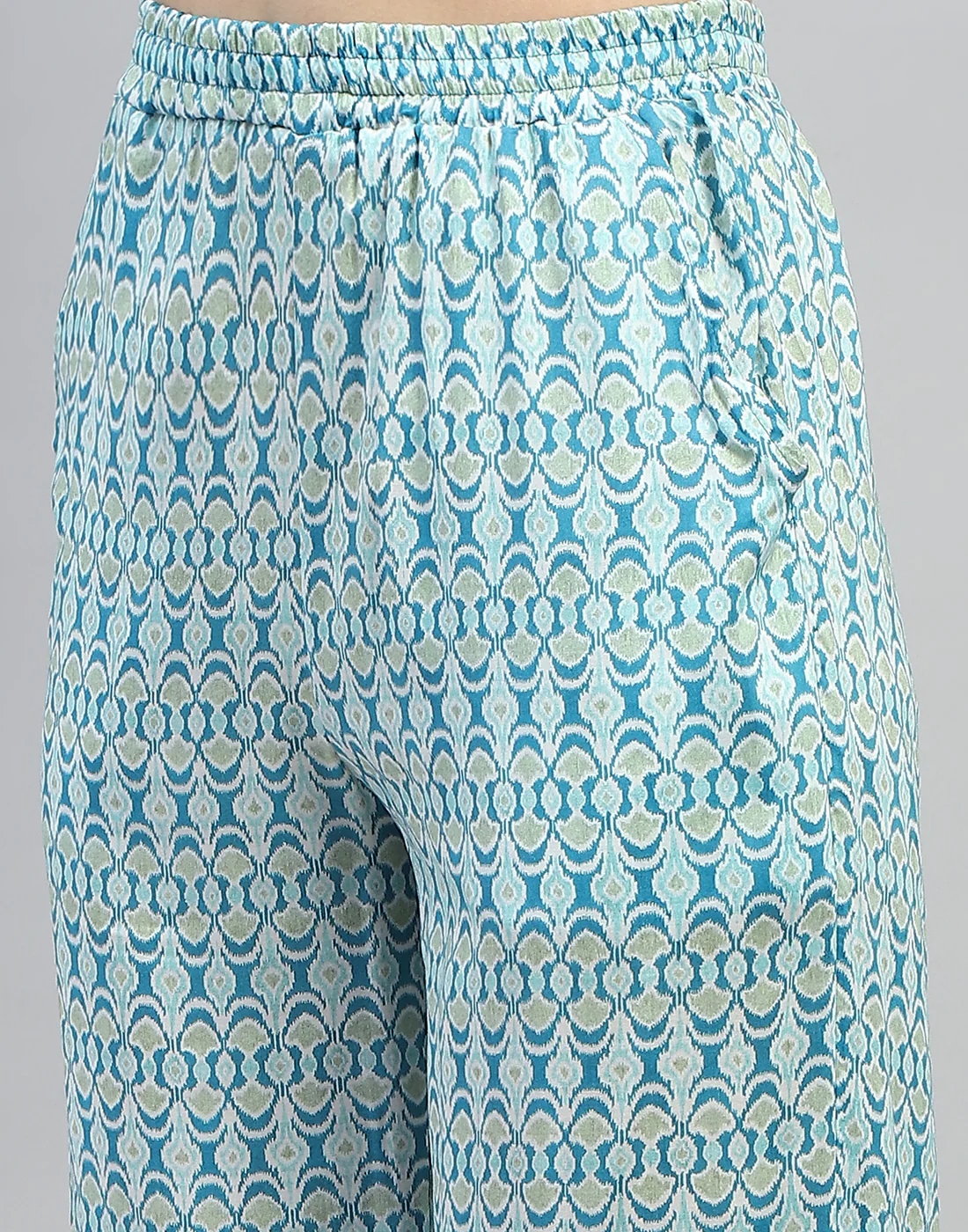 Women Aqua Blue Printed Collar Neck 3/4 Sleeve Lower Set - Image 9