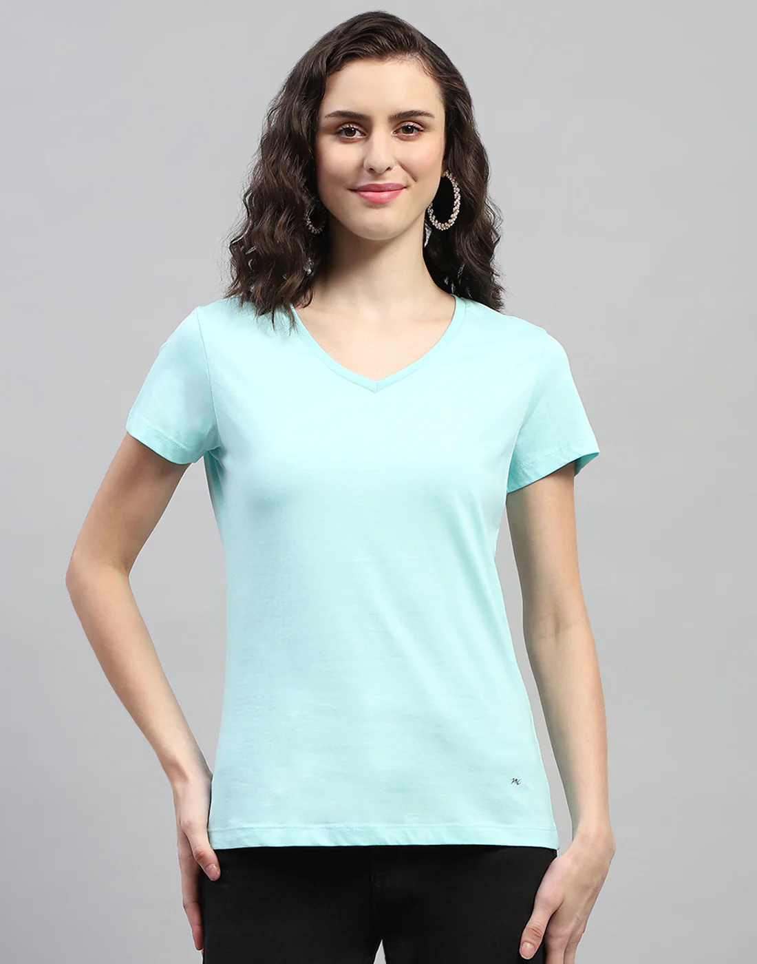 Women Aqua Blue Solid V Neck Half Sleeve Top (Pack of 2) - Image 7