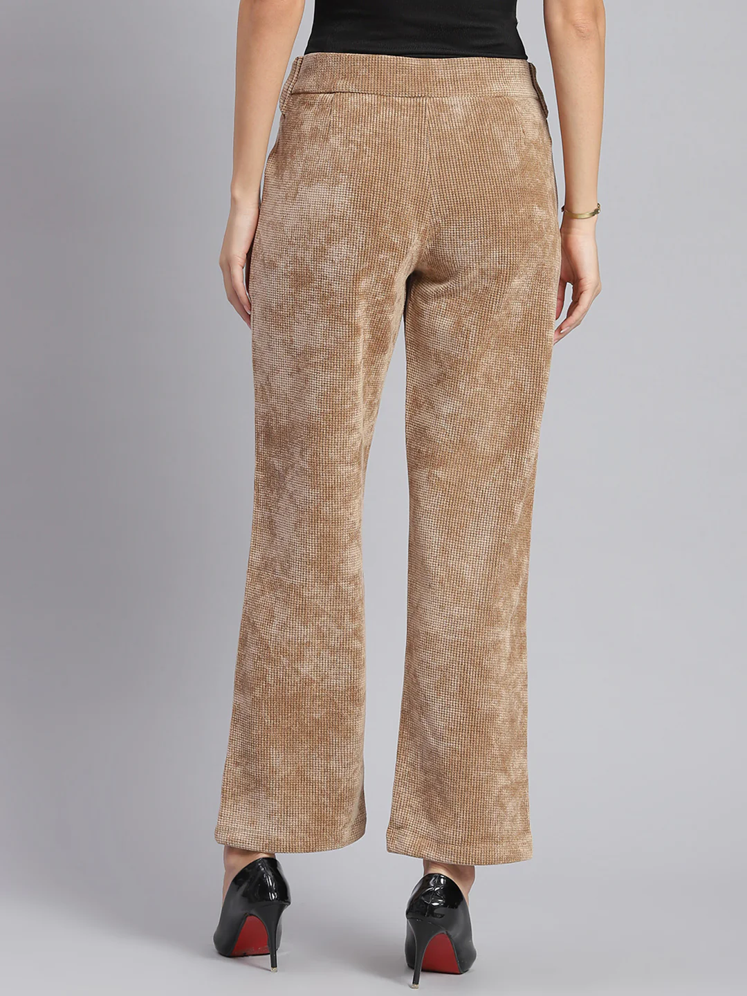 Women Beige Check Regular Fit Winter Lowers - Image 5