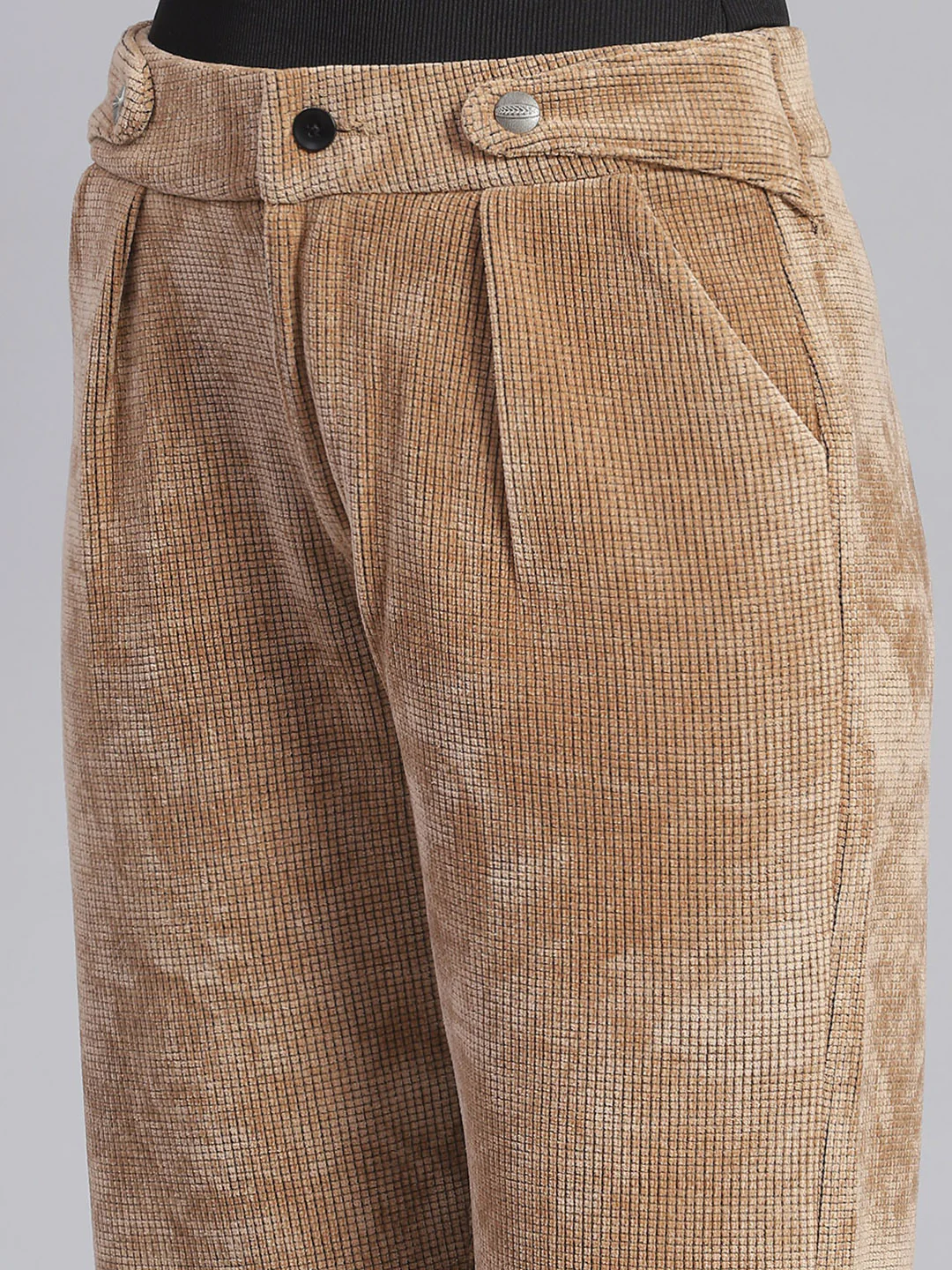 Women Beige Check Regular Fit Winter Lowers - Image 6