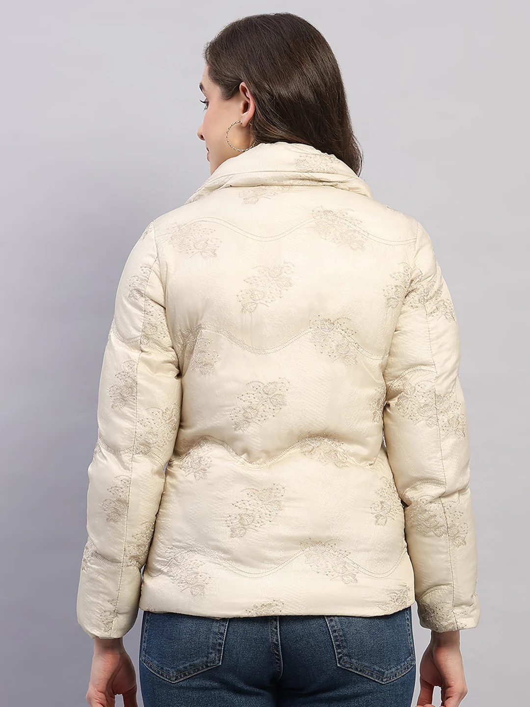 Women Beige Embroidered Collar Full Sleeve Jacket - Image 5