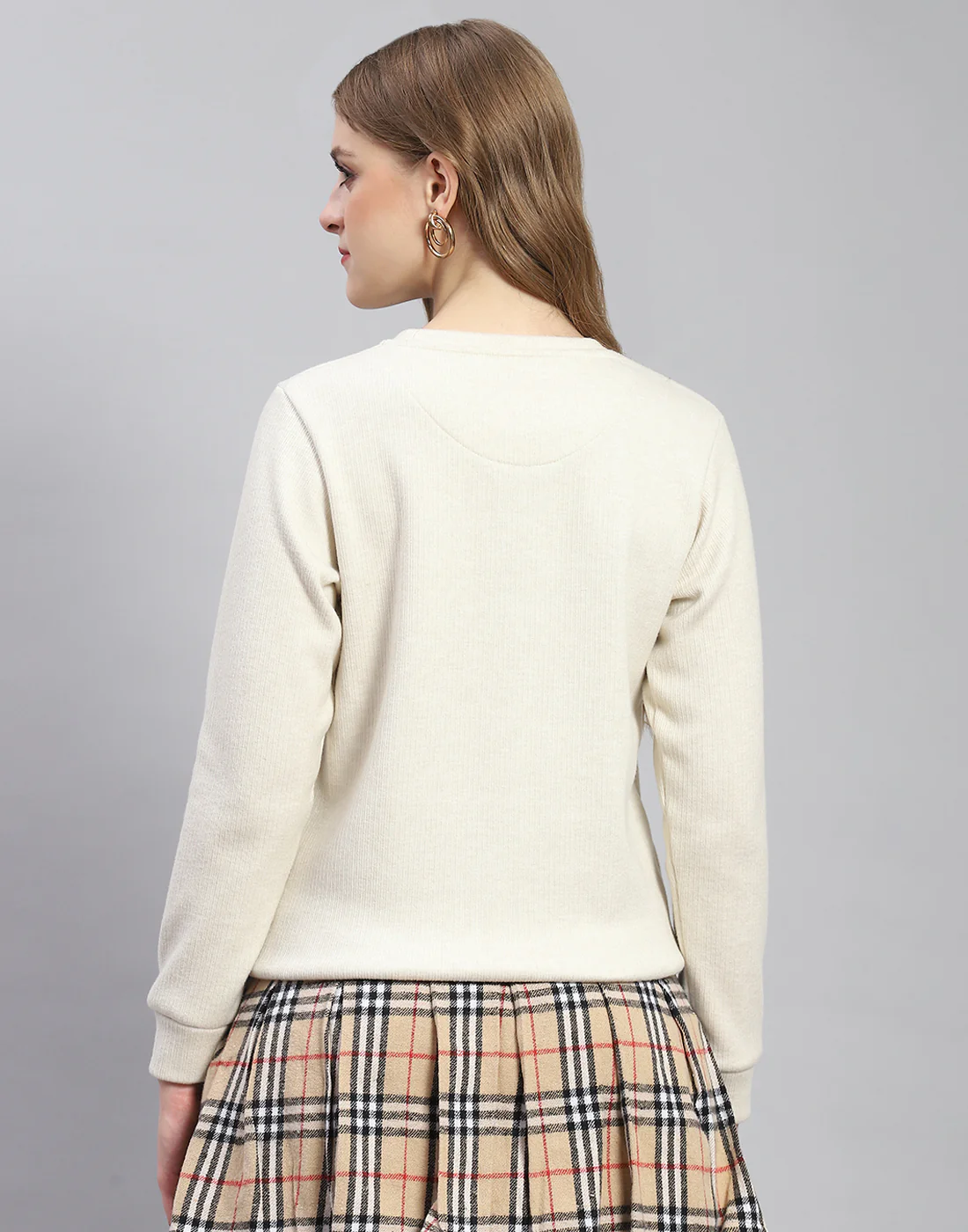 Women Beige Embroidered Round Neck Full Sleeve Sweatshirt - Image 5