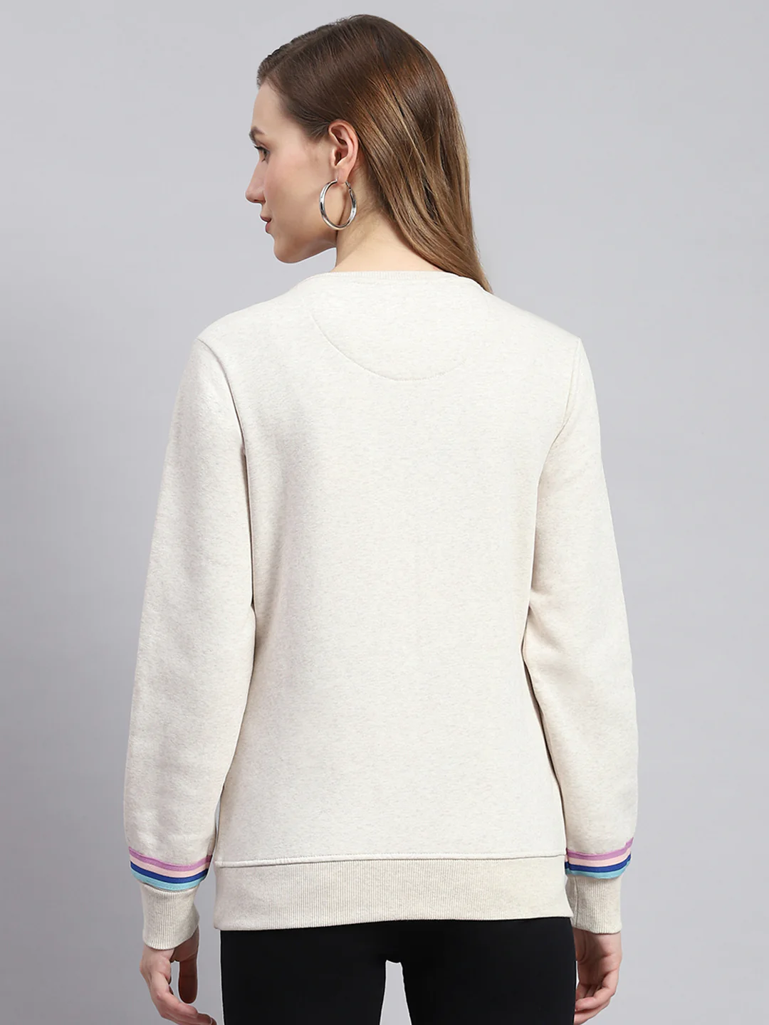 Women Beige Embroidered Round Neck Full Sleeve Sweatshirts - Image 5