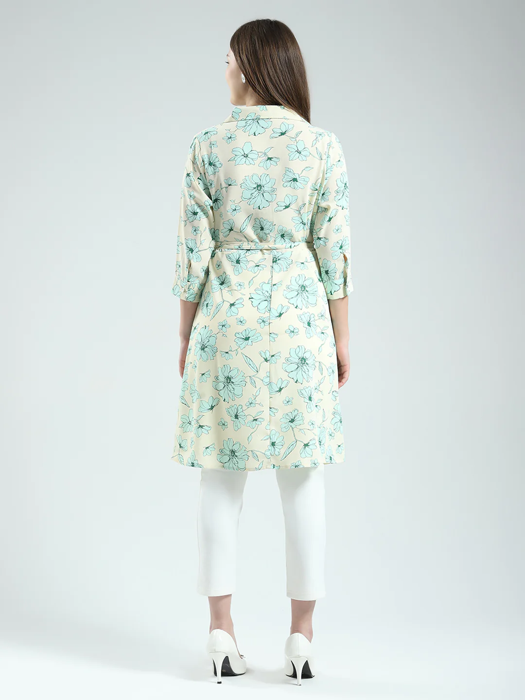 Women Beige Printed Collar 3/4th Sleeve Tunic - Image 5