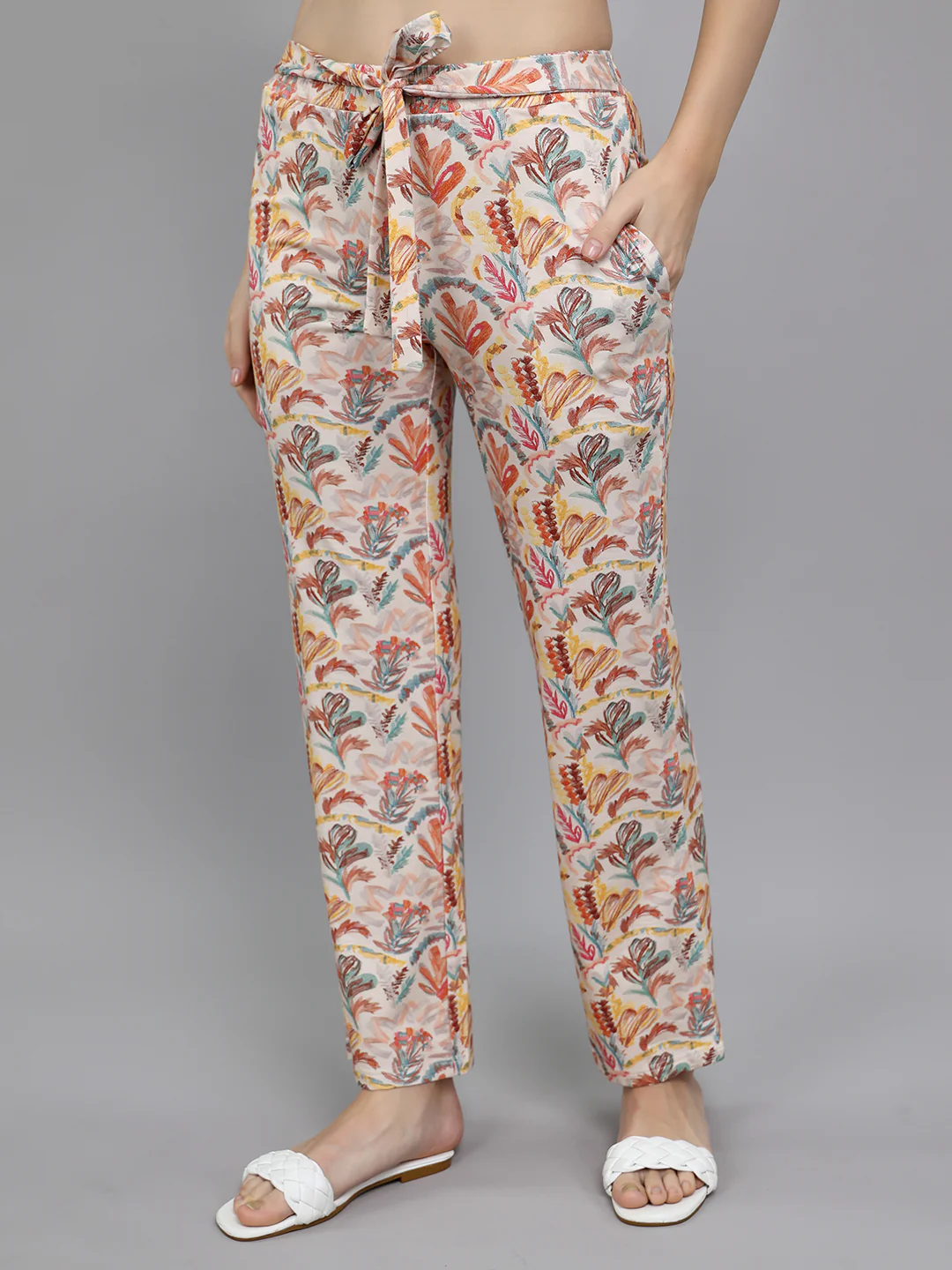 Women Beige Printed Collar Half Sleeve Lower Set - Image 6