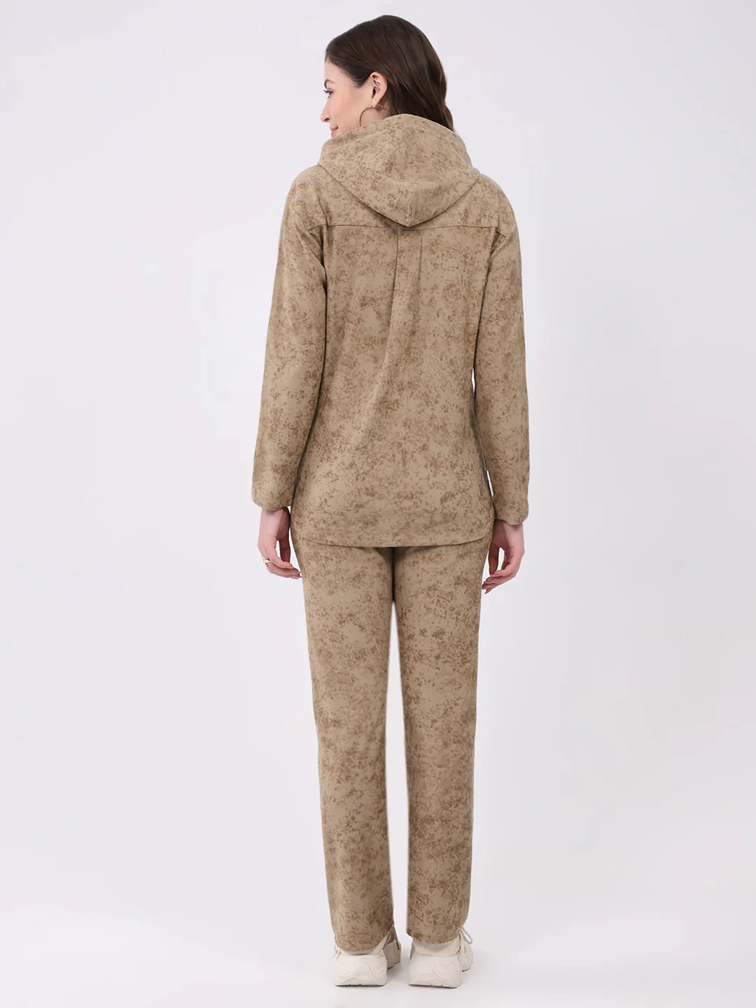 Women Beige Printed Hooded Full Sleeve Cords Set - Image 6