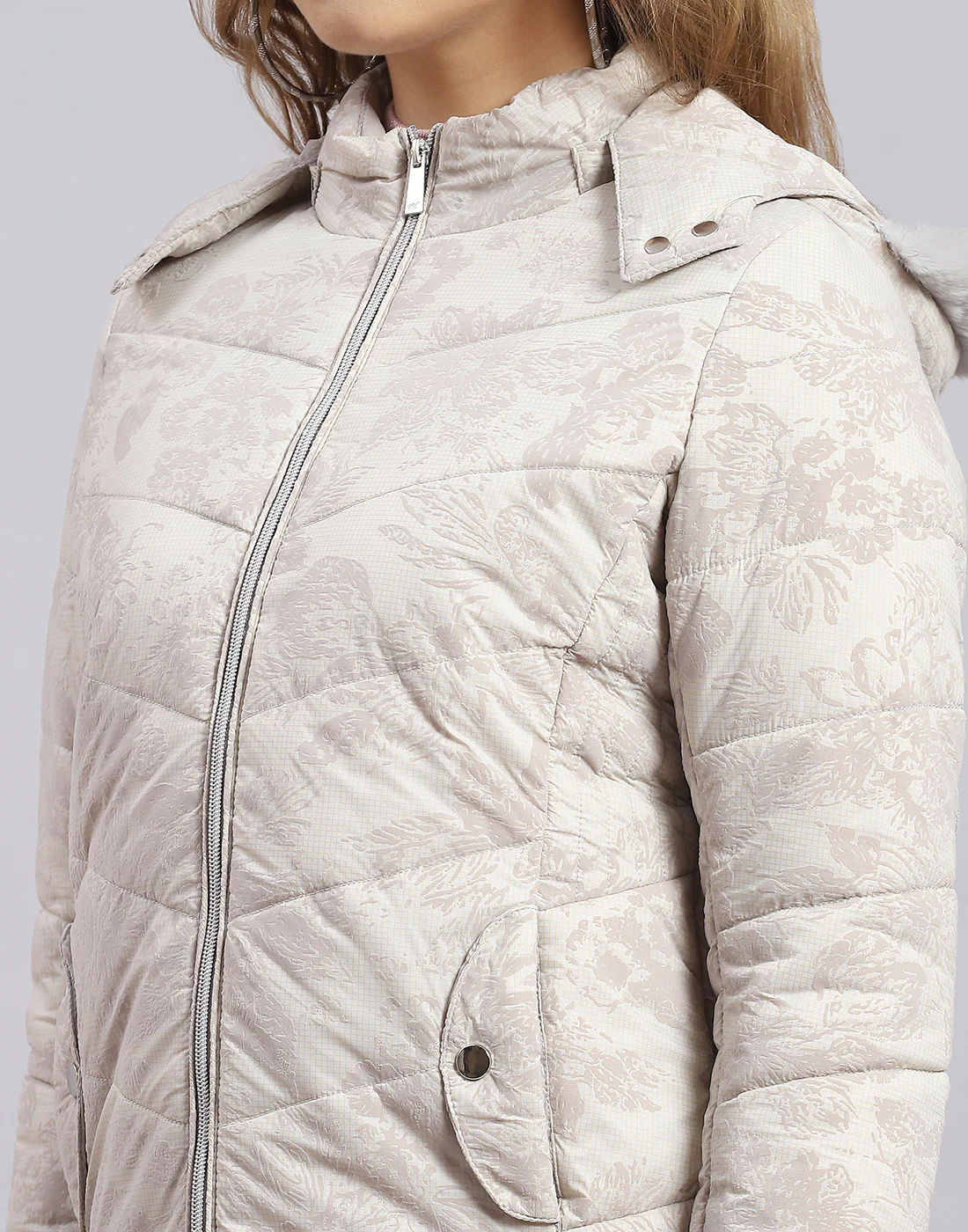 Women Beige Printed Hooded Full Sleeve Jacket - Image 7