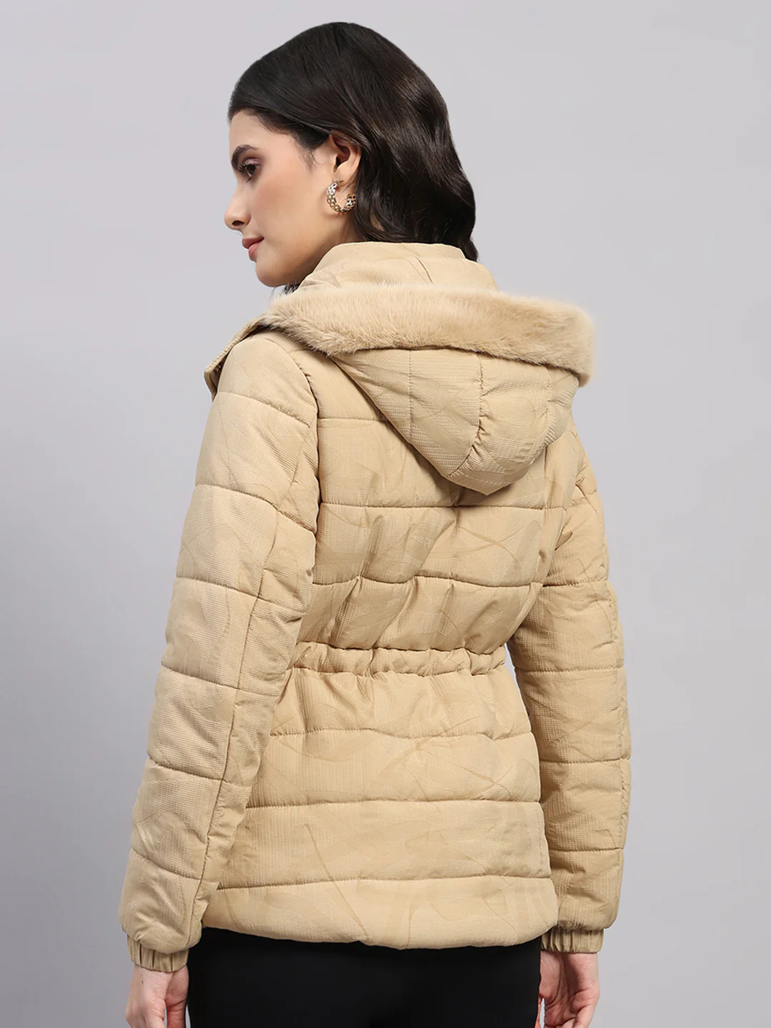 Women Beige Printed Hooded Full Sleeve Jacket (-10° Protection) - Image 5