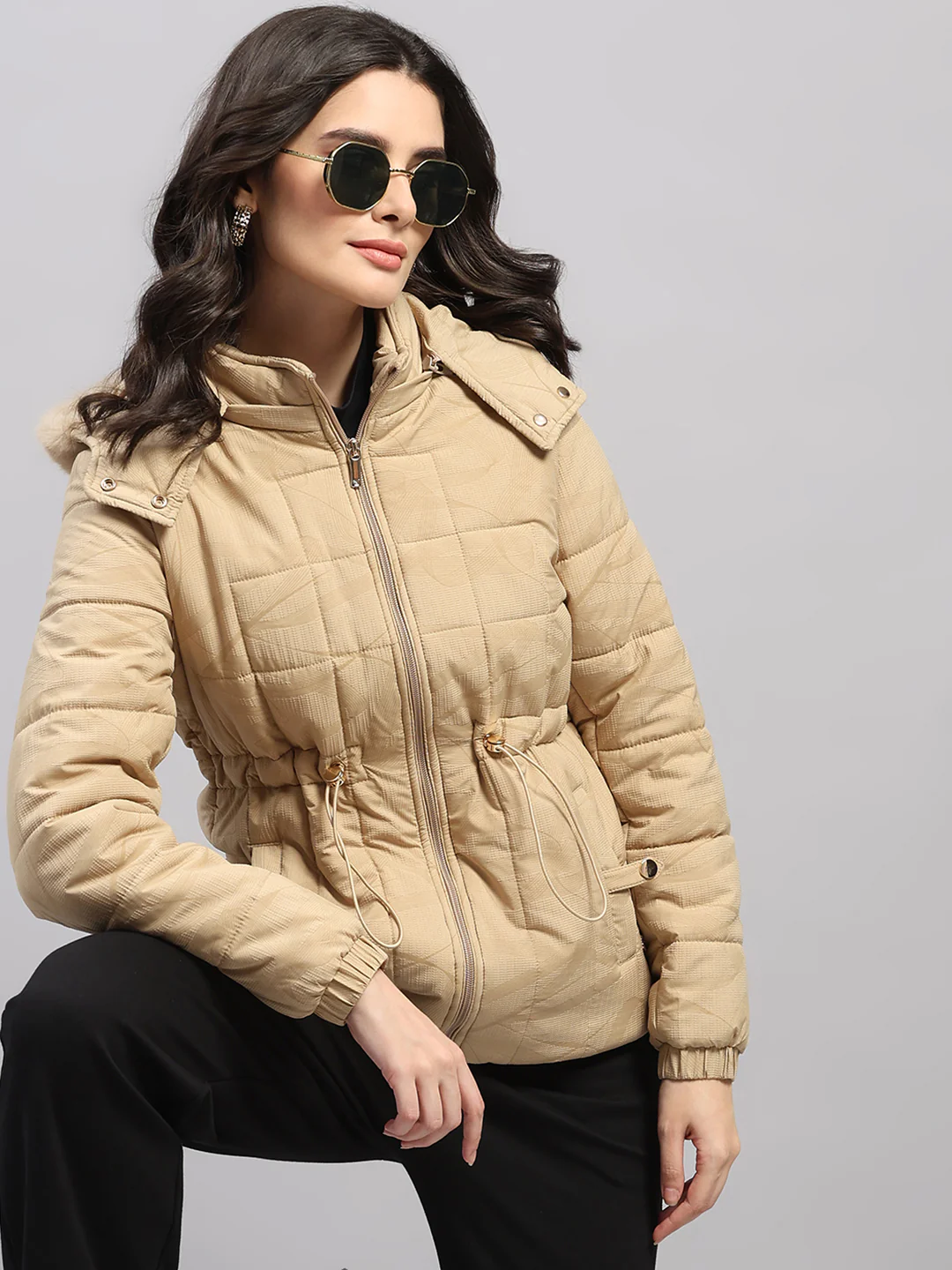 Women Beige Printed Hooded Full Sleeve Jacket (-10° Protection) - Image 6