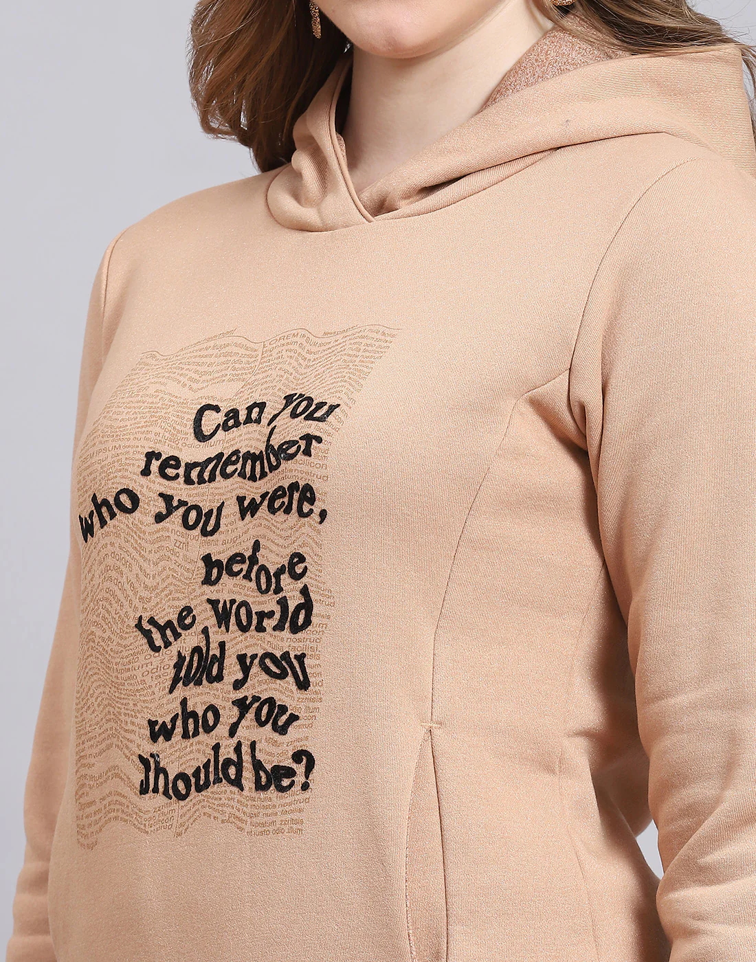Women Beige Printed Hooded Full Sleeve Sweatshirt - Image 6