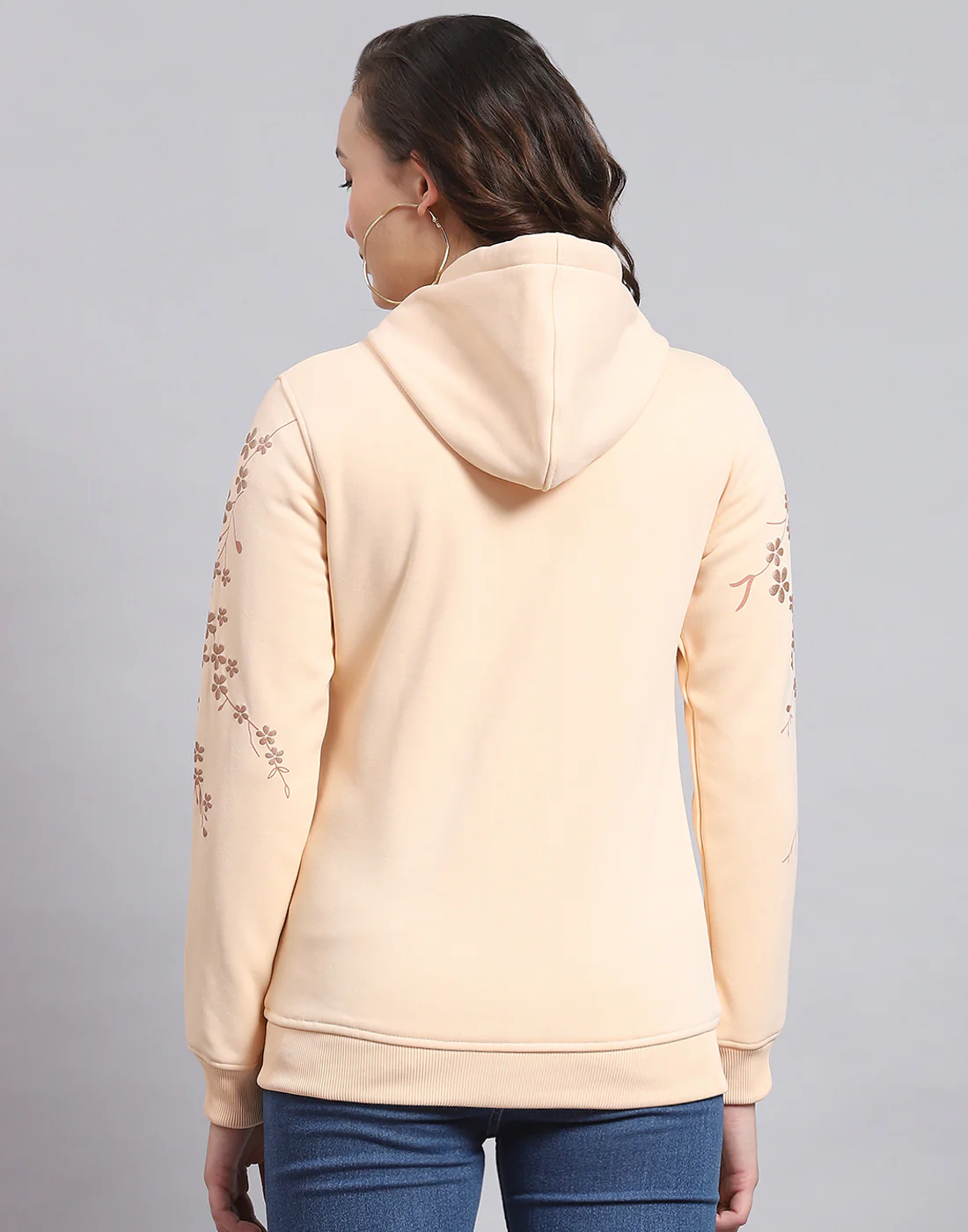 Women Beige Printed Hooded Full Sleeve Sweatshirt - Image 5