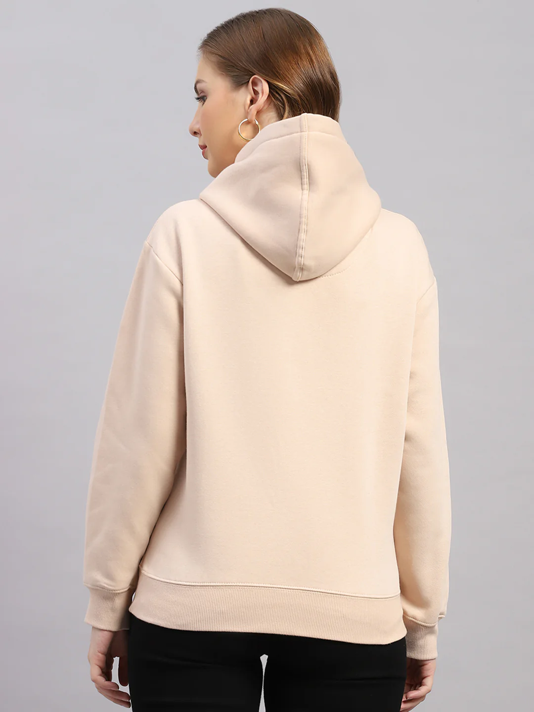 Women Beige Printed Hooded Full Sleeve Sweatshirt - Image 5