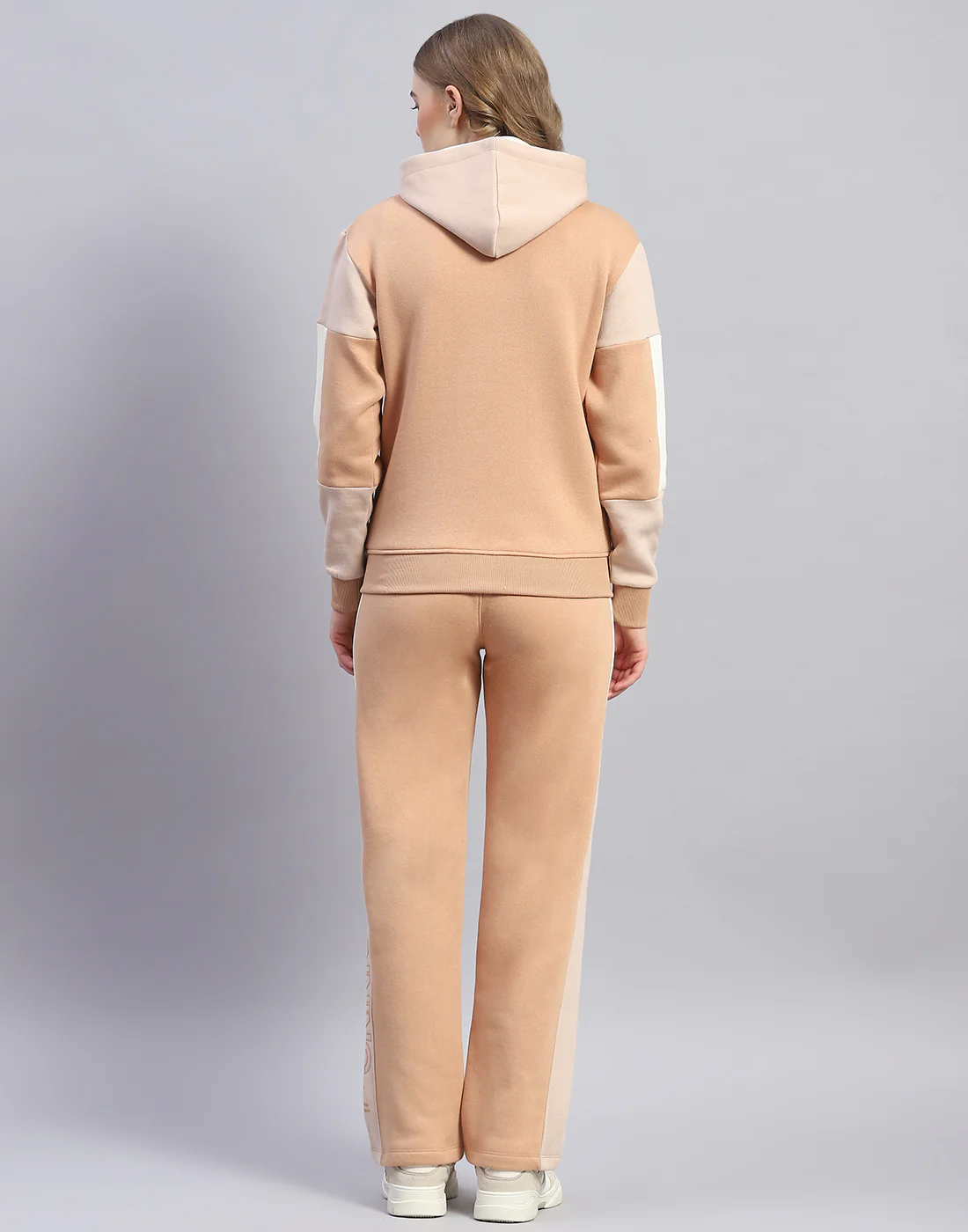 Women Beige Printed Hooded Full Sleeve Tracksuit - Image 5
