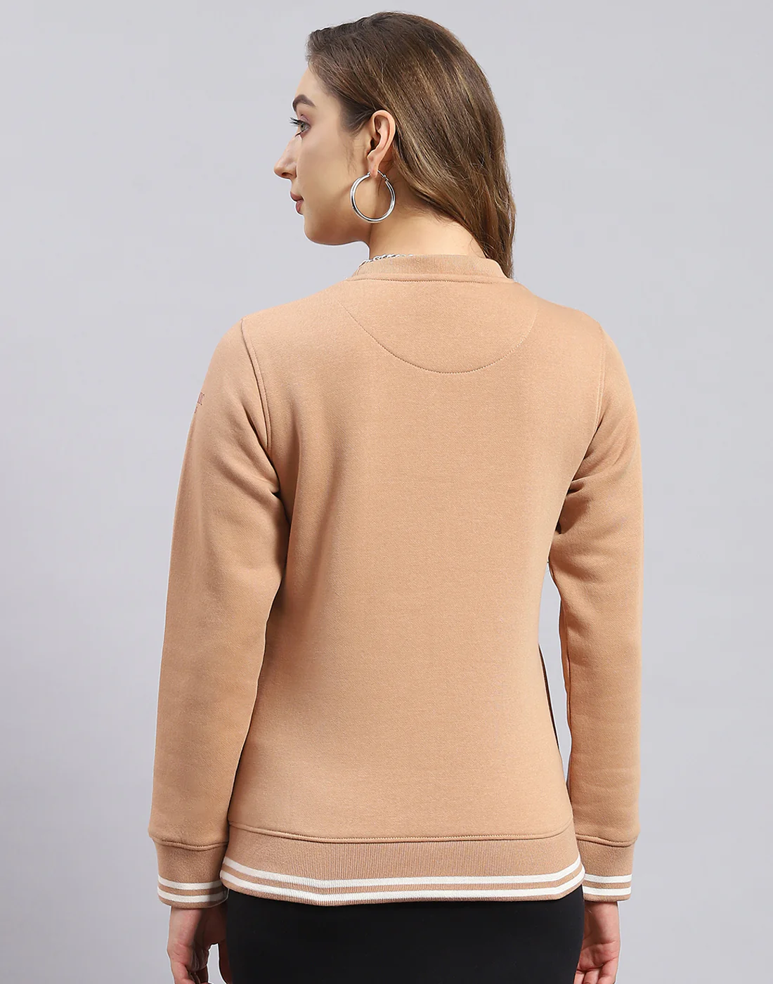 Women Beige Printed Round Neck Full Sleeve Sweatshirt - Image 6