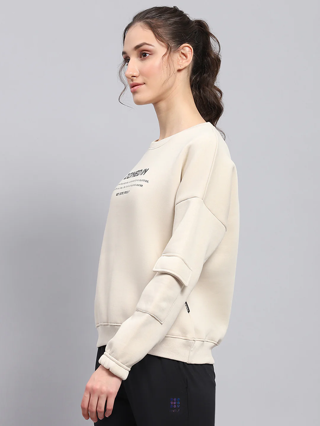 Rock.it Women Beige Printed Round Neck Full Sleeve Sweatshirt - Image 3