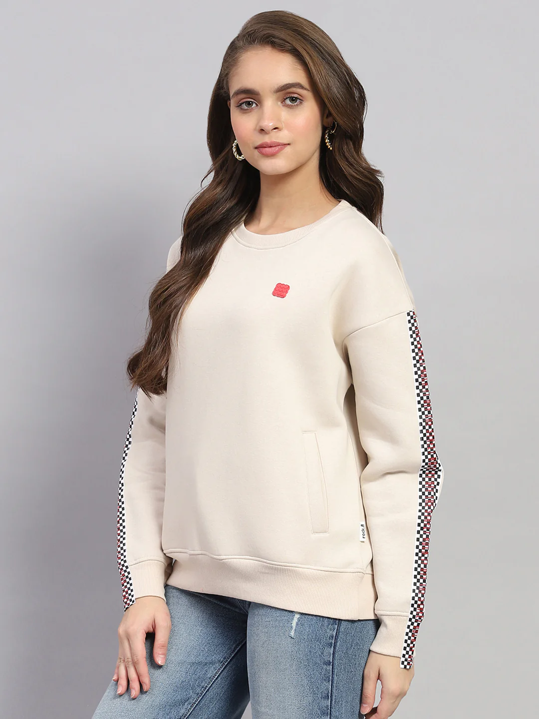 Rock.it Women Beige Printed Round Neck Full Sleeve Sweatshirt - Image 3