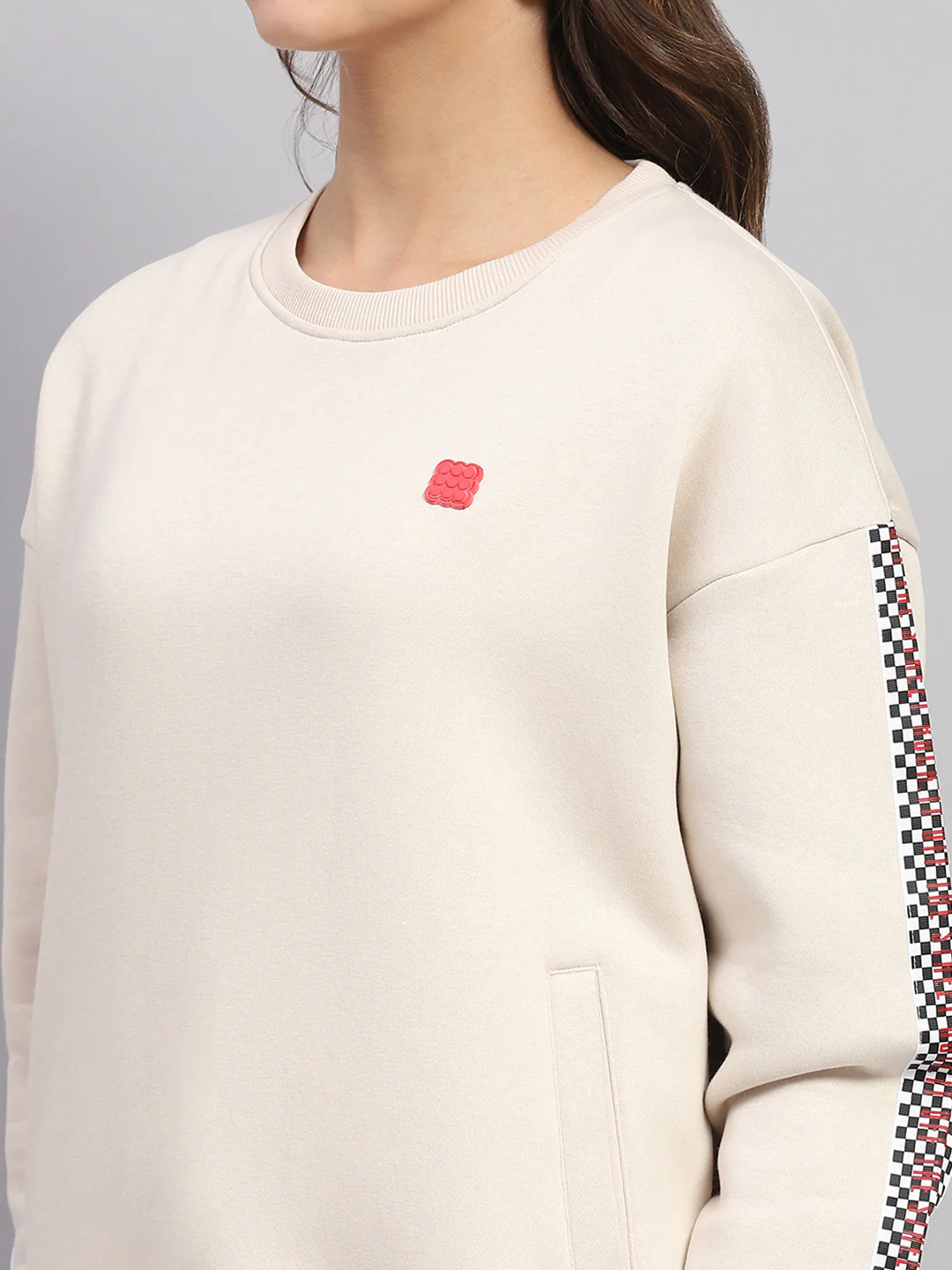 Rock.it Women Beige Printed Round Neck Full Sleeve Sweatshirt - Image 7