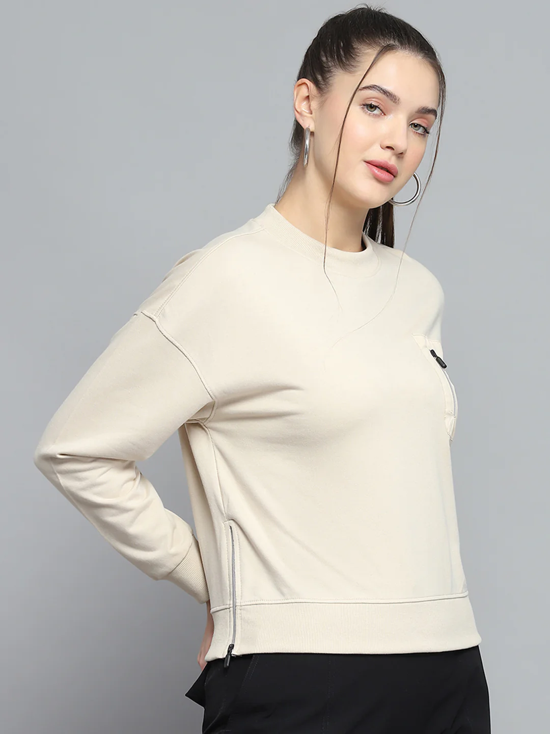 Rock.it Women Beige Printed Round Neck Full Sleeve Sweatshirt - Image 4