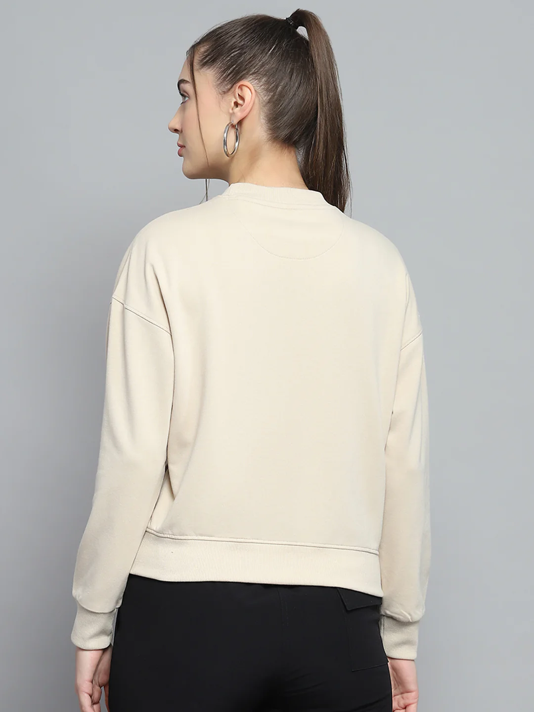 Rock.it Women Beige Printed Round Neck Full Sleeve Sweatshirt - Image 5