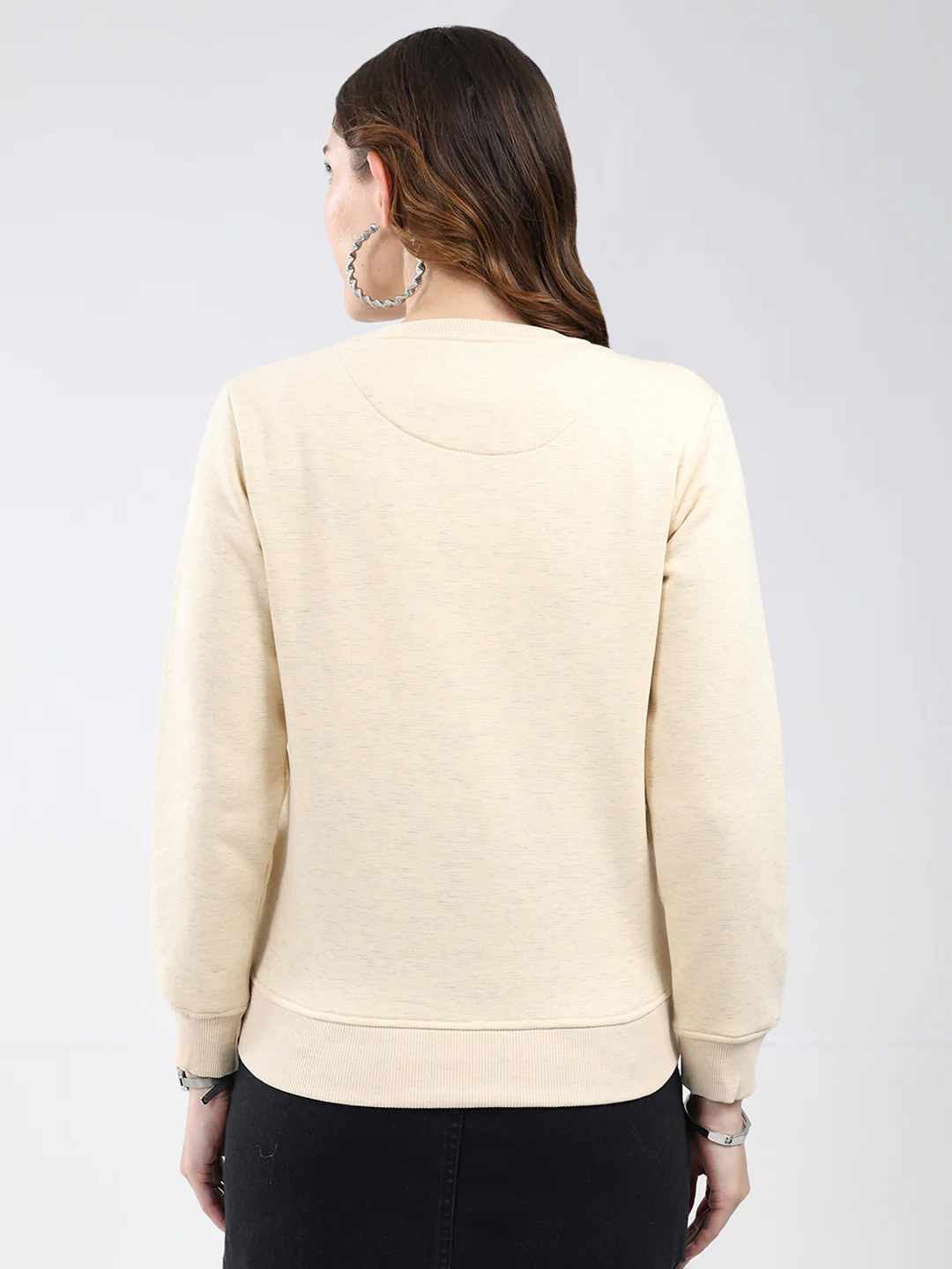 Women Beige Printed Round Neck Full Sleeve Sweatshirt - Image 5