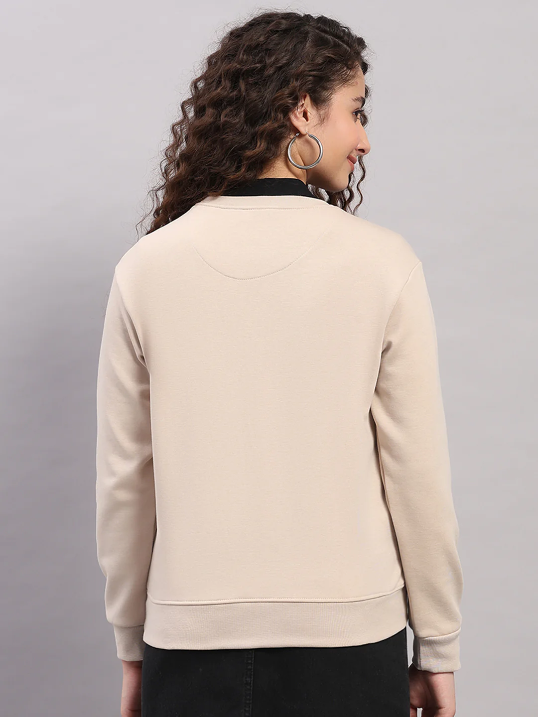Women Beige Printed Round Neck Full Sleeve Sweatshirt - Image 5