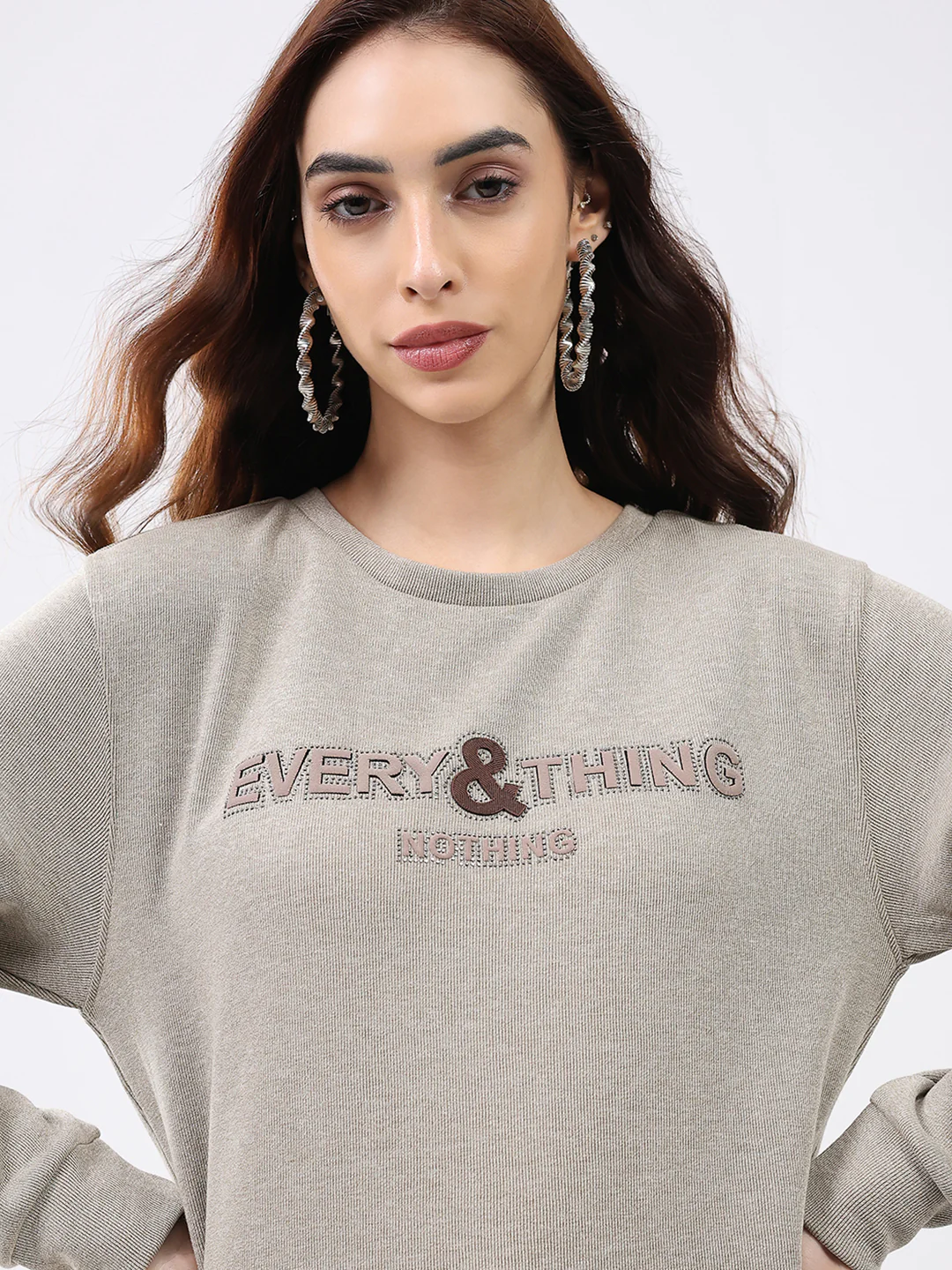 Women Beige Printed Round Neck Full Sleeve Winter Top - Image 7