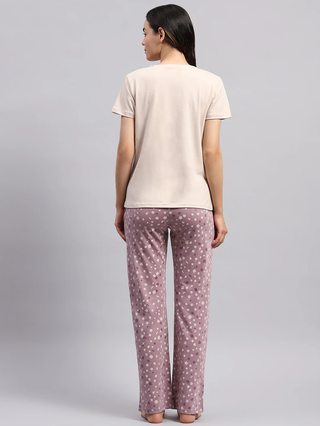 Women Beige Printed Round Neck Half Sleeve Lower Set - Image 5
