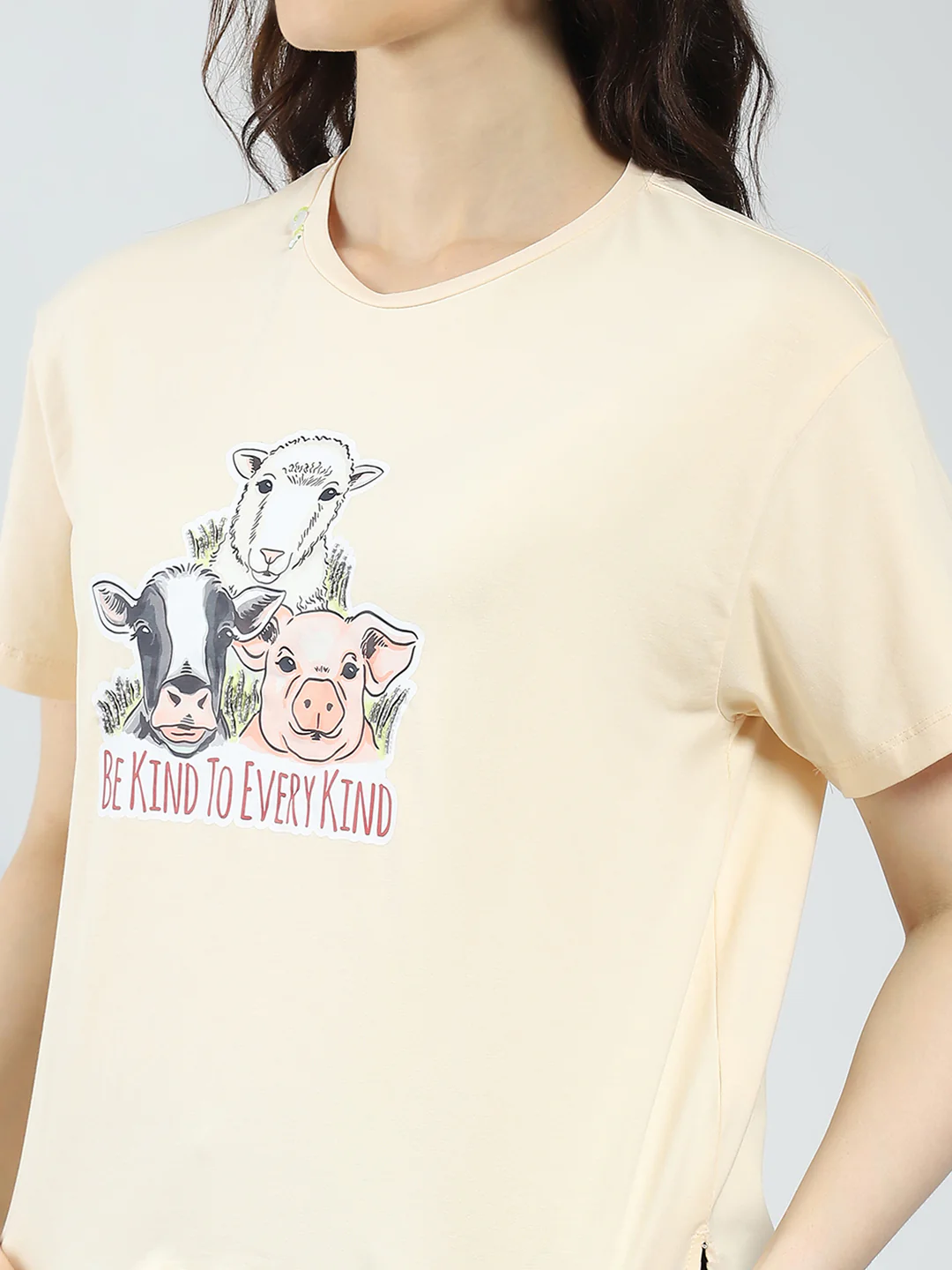 Women Beige Printed Round Neck Half Sleeve Top - Image 7