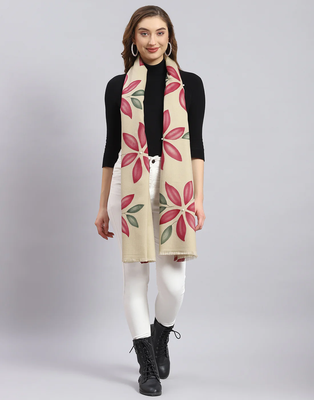 Women Beige Printed Stole - Image 3