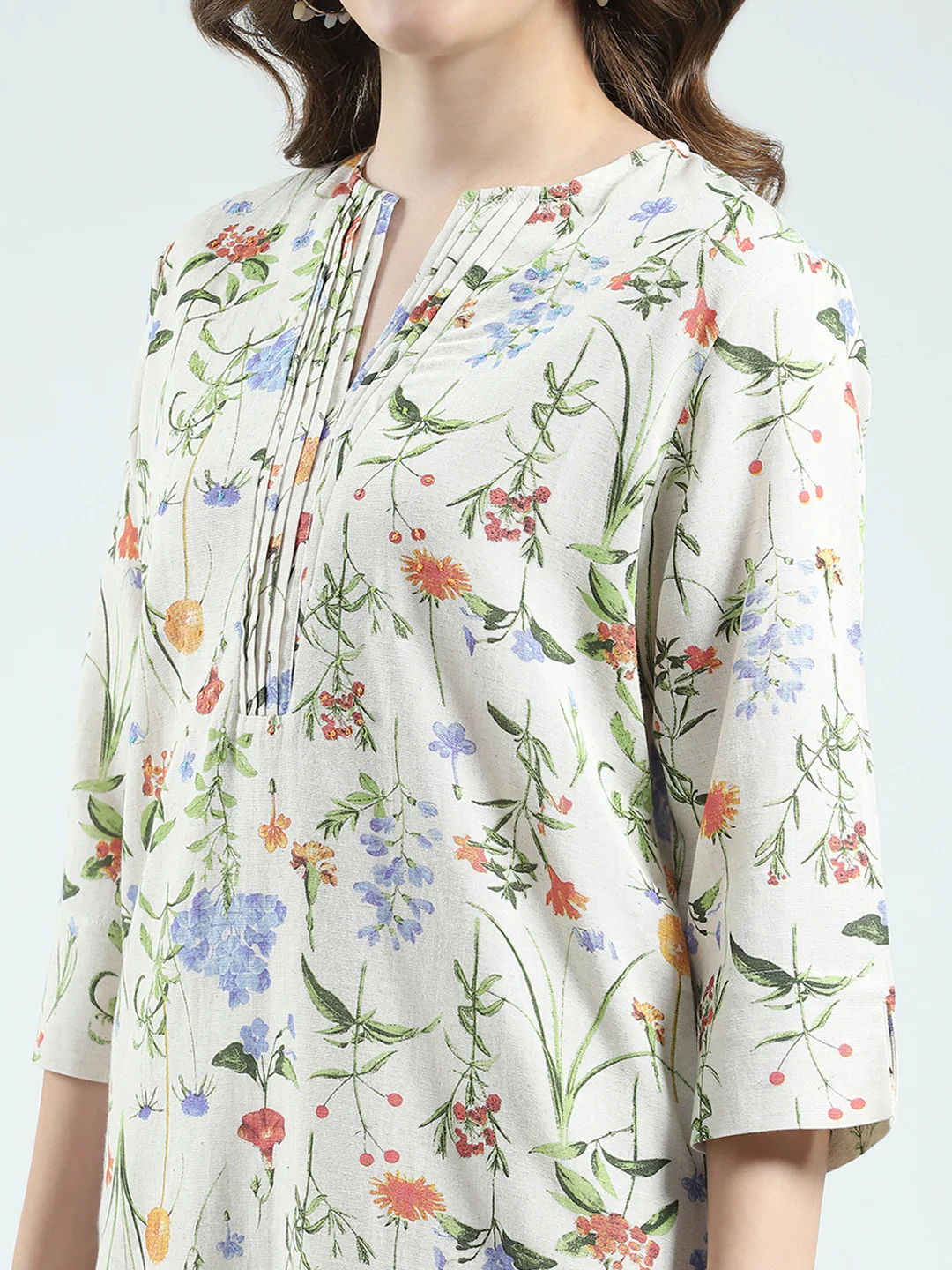 Women Beige Printed Round Neck Full Sleeve Cords Set - Image 8