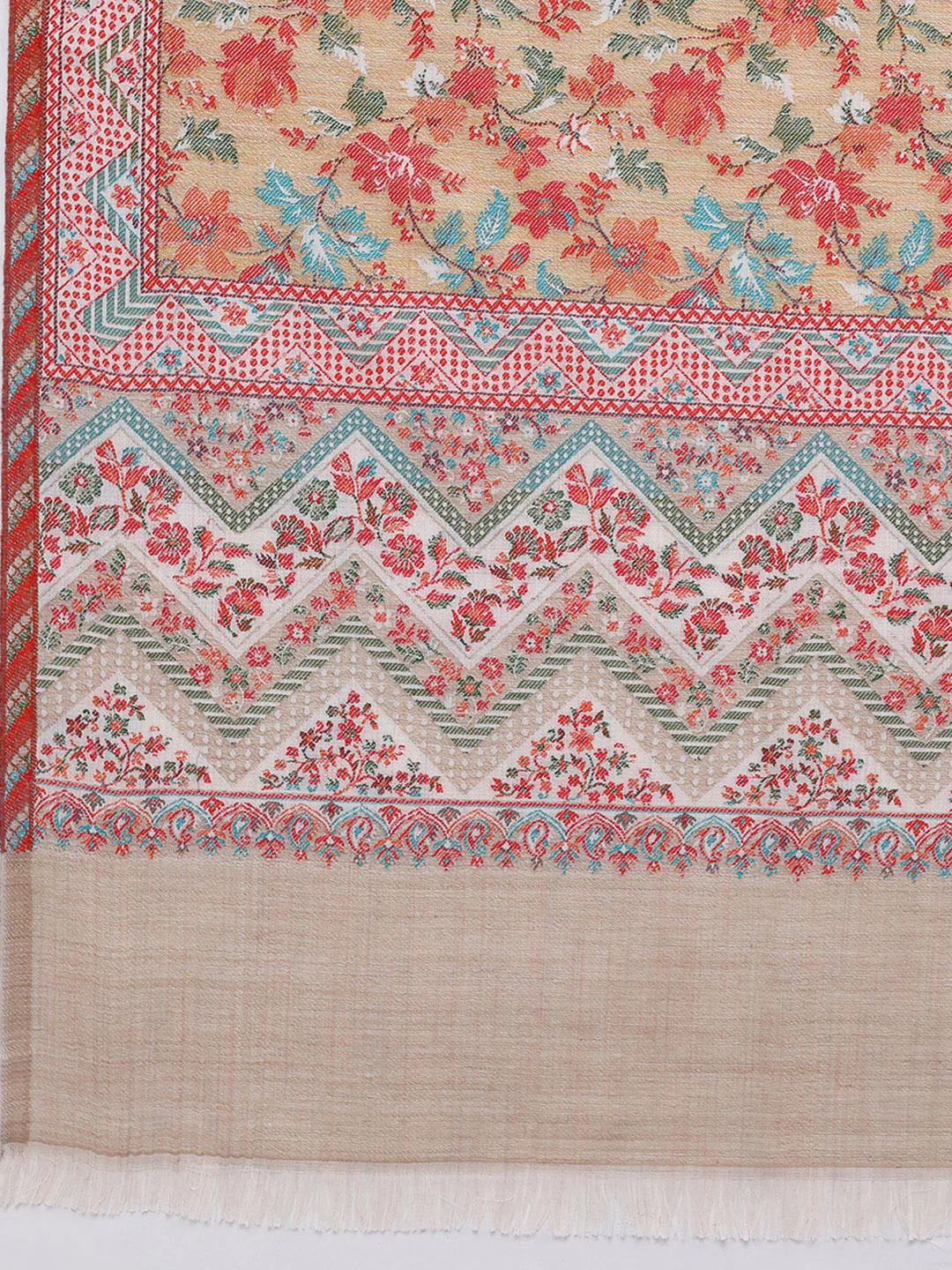Women Beige Printed Wool Blend Shawl - Image 6