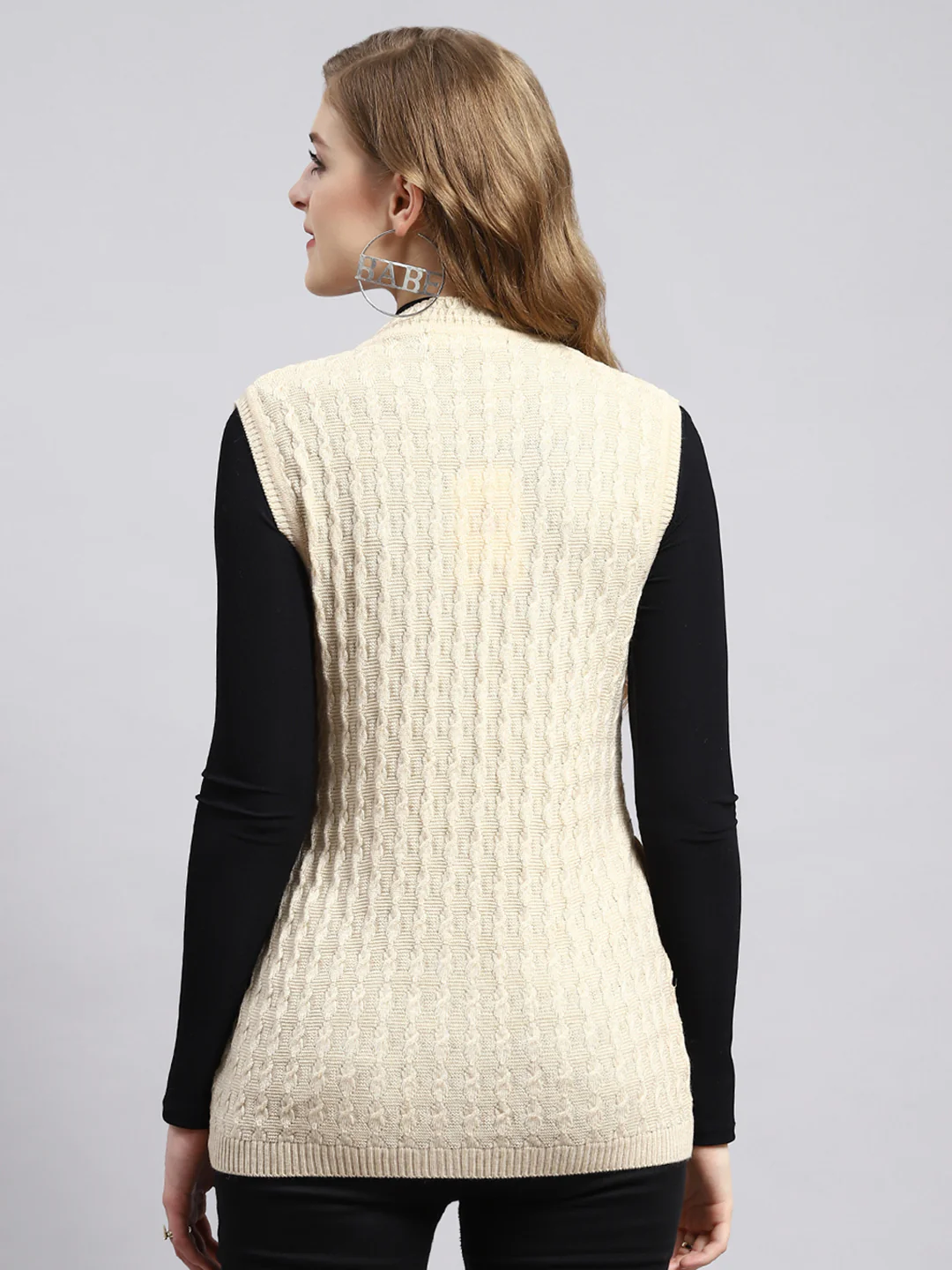 Women Beige Self Cardigan - Image 4