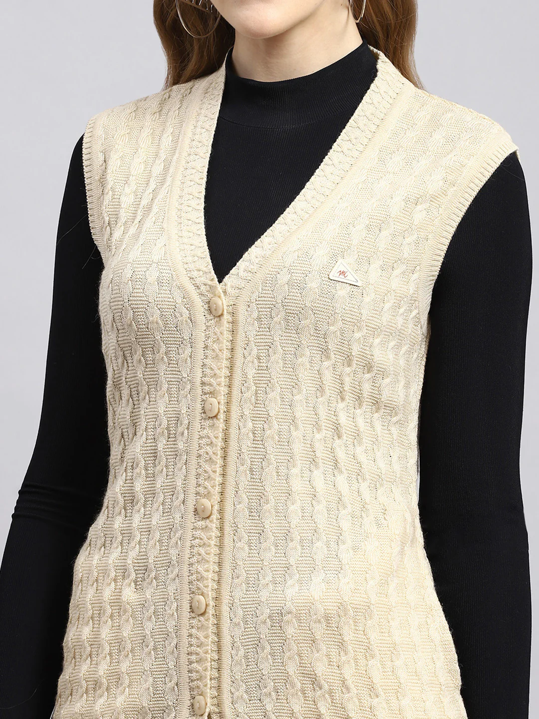 Women Beige Self Cardigan - Image 6