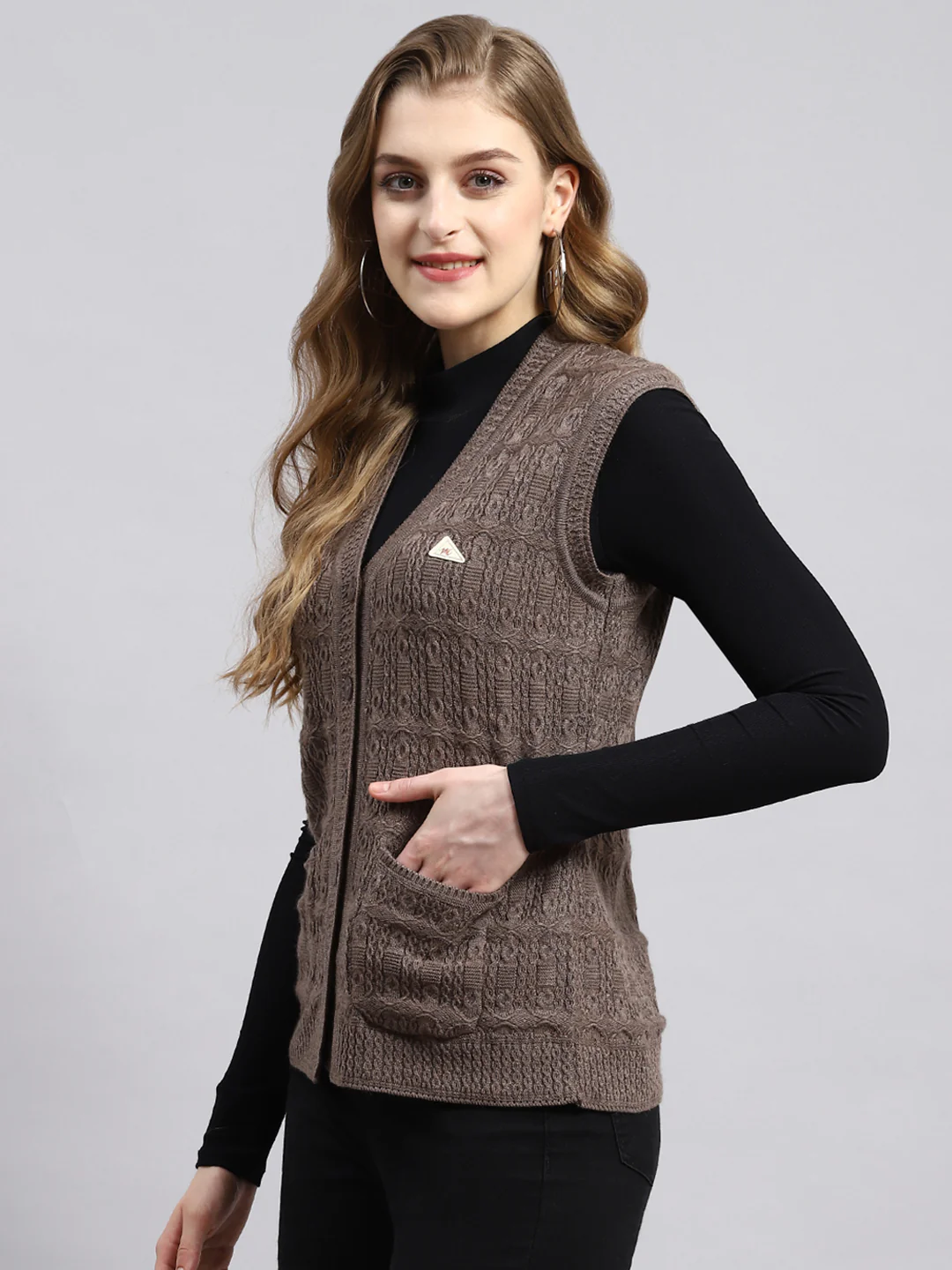 Women Beige Self Cardigan - Image 3