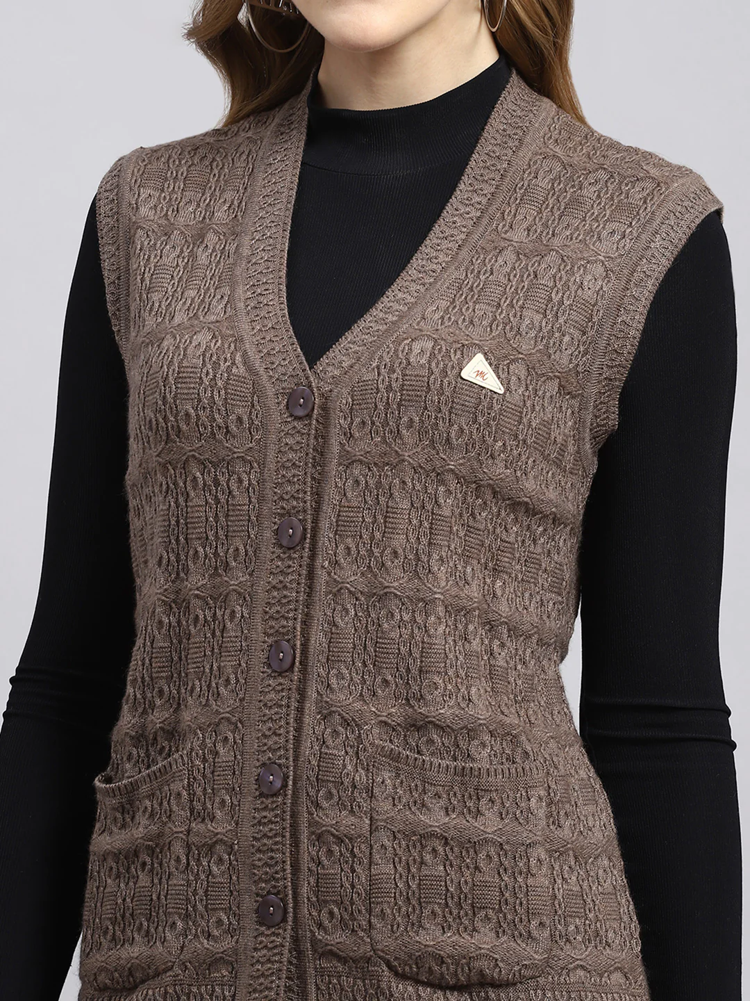 Women Beige Self Cardigan - Image 6