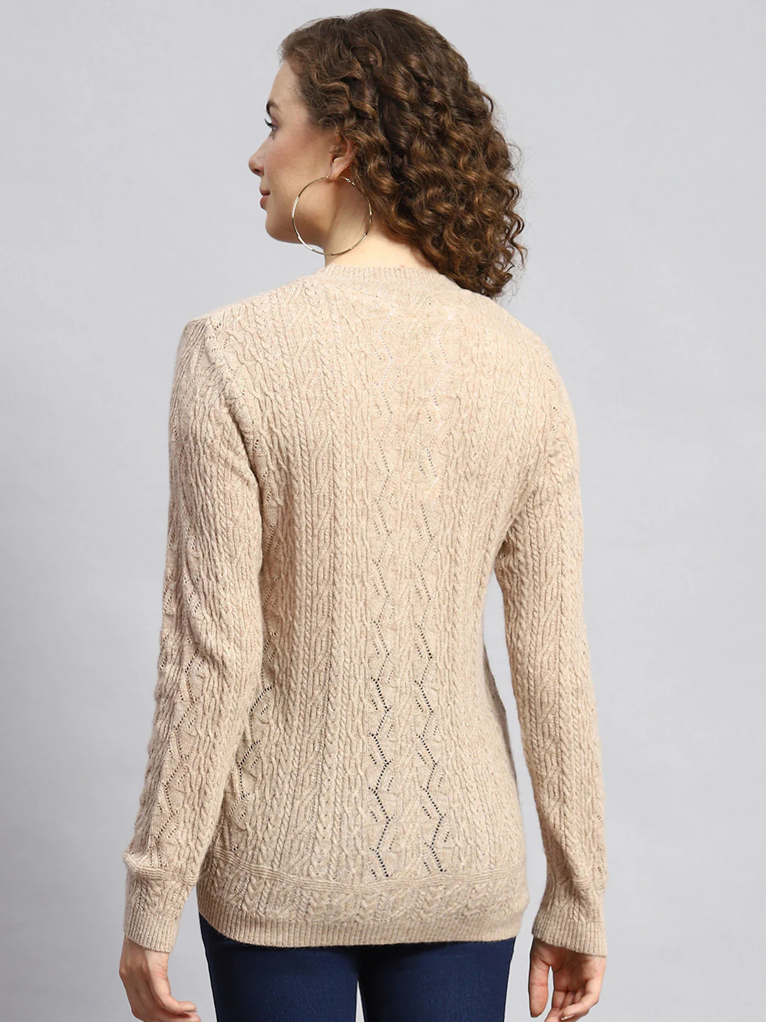 Women Beige Self Cardigan - Image 5