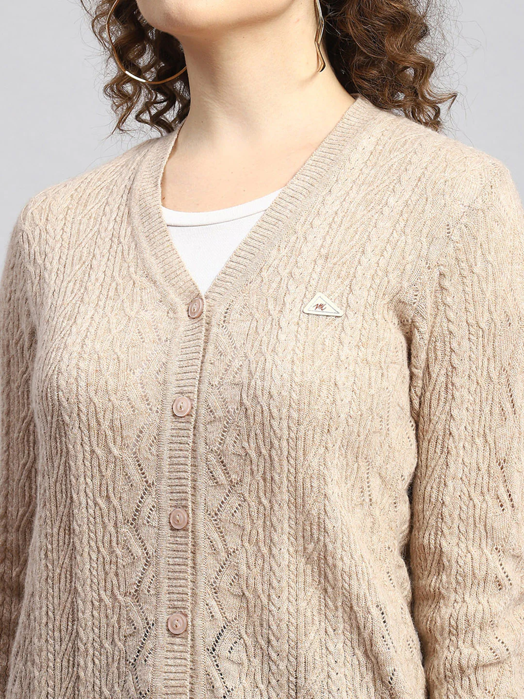 Women Beige Self Cardigan - Image 6
