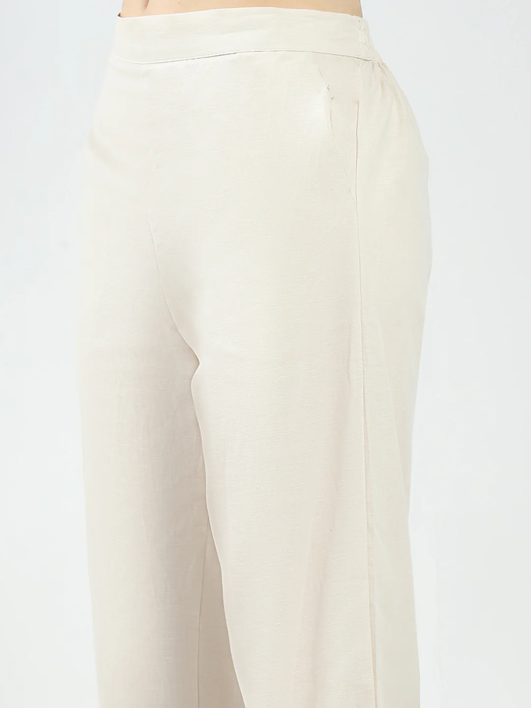 Women Beige Self Design Band Neck 3/4th Sleeve Cords Set - Image 9