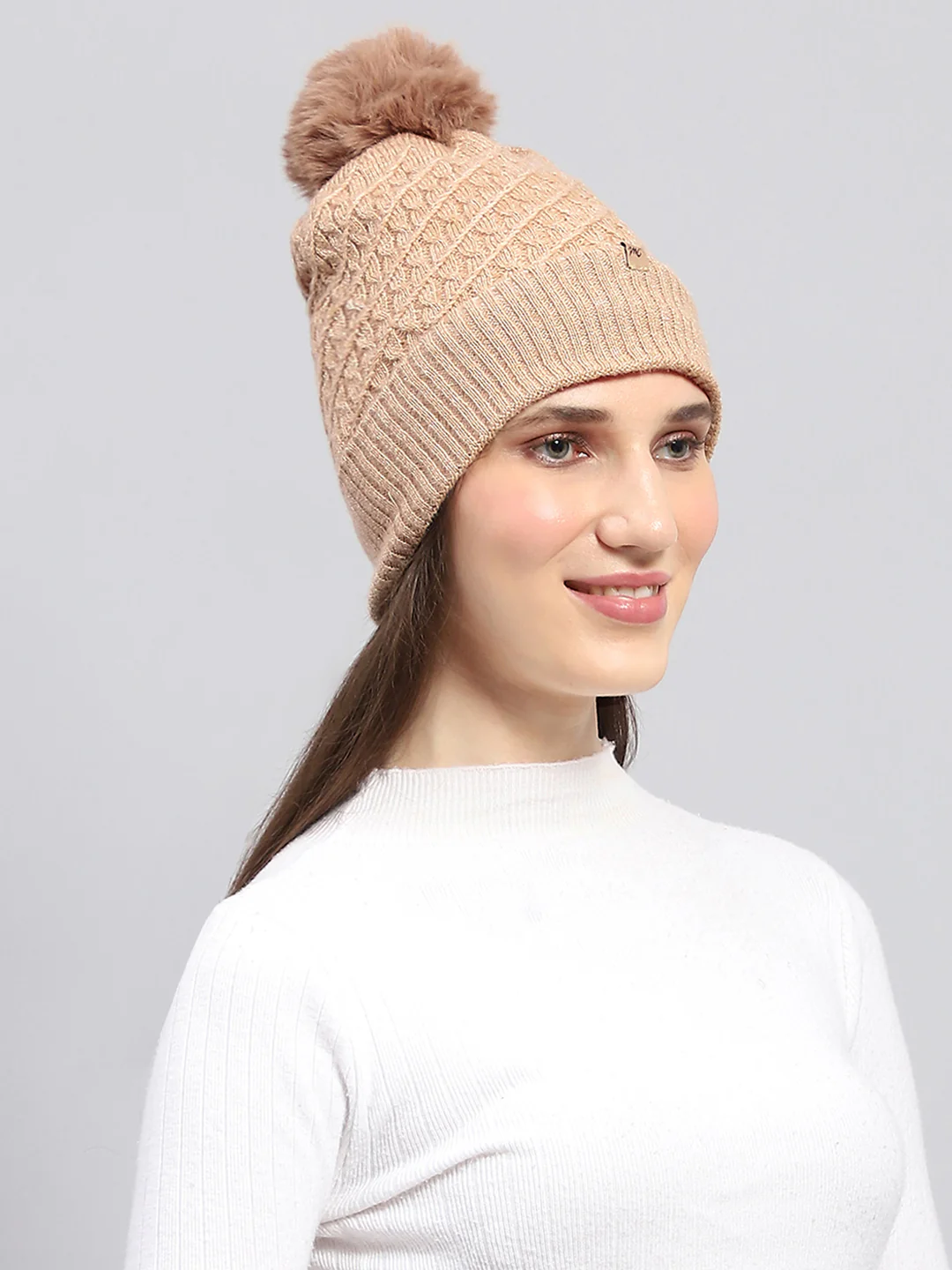 Women Beige Self Design Cap - Image 4