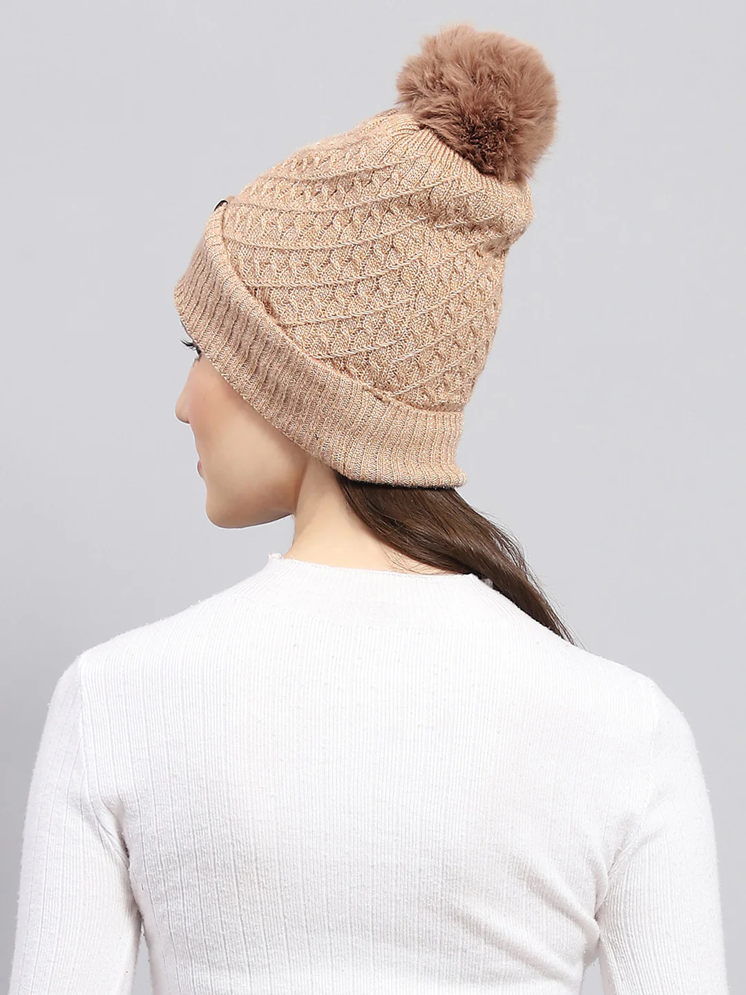 Women Beige Self Design Cap - Image 5