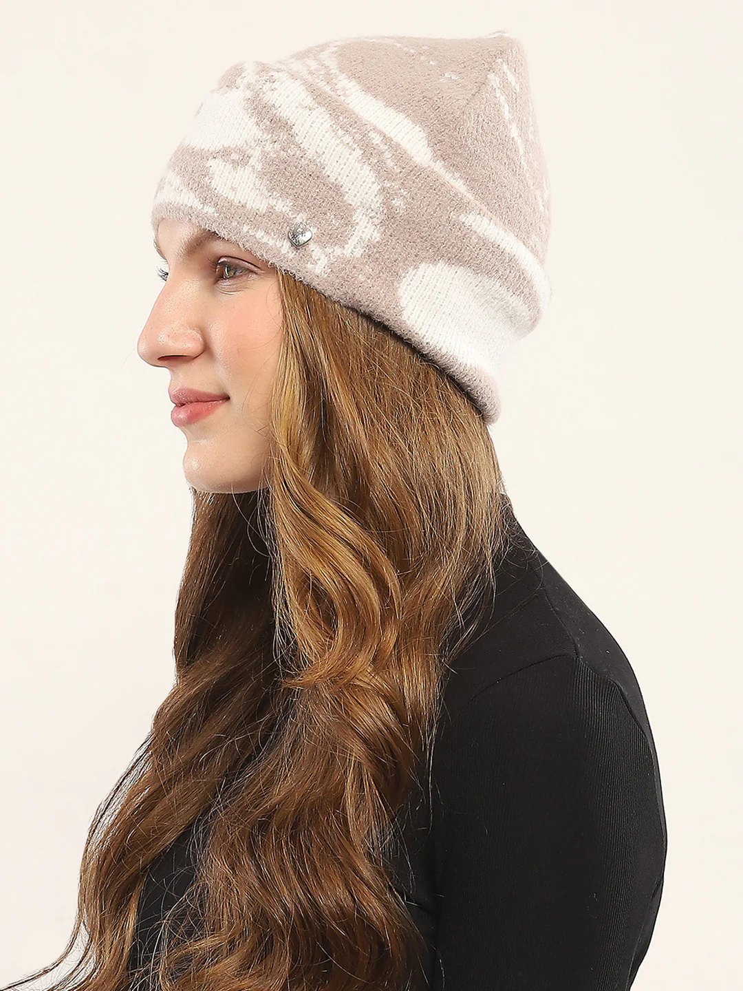 Women Beige Self Design Cap - Image 3