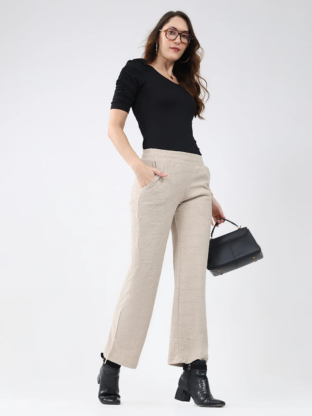 Women Beige Self Design Regular Fit Winter Lower - Image 2