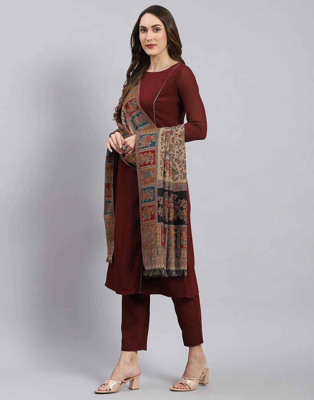 Women Beige Self Design Shawl - Image 3
